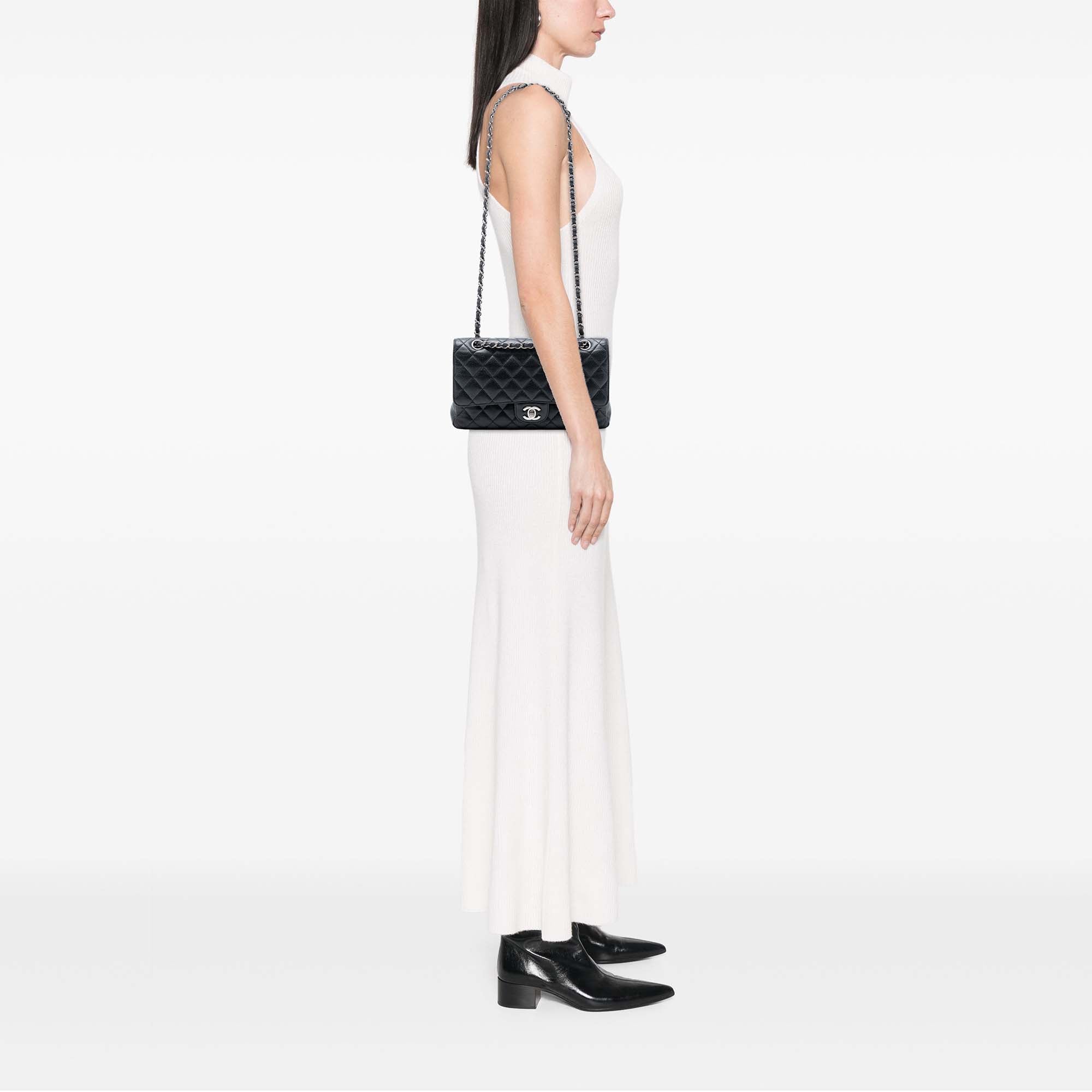 Classic Double Flap Bag Quilted Caviar Medium