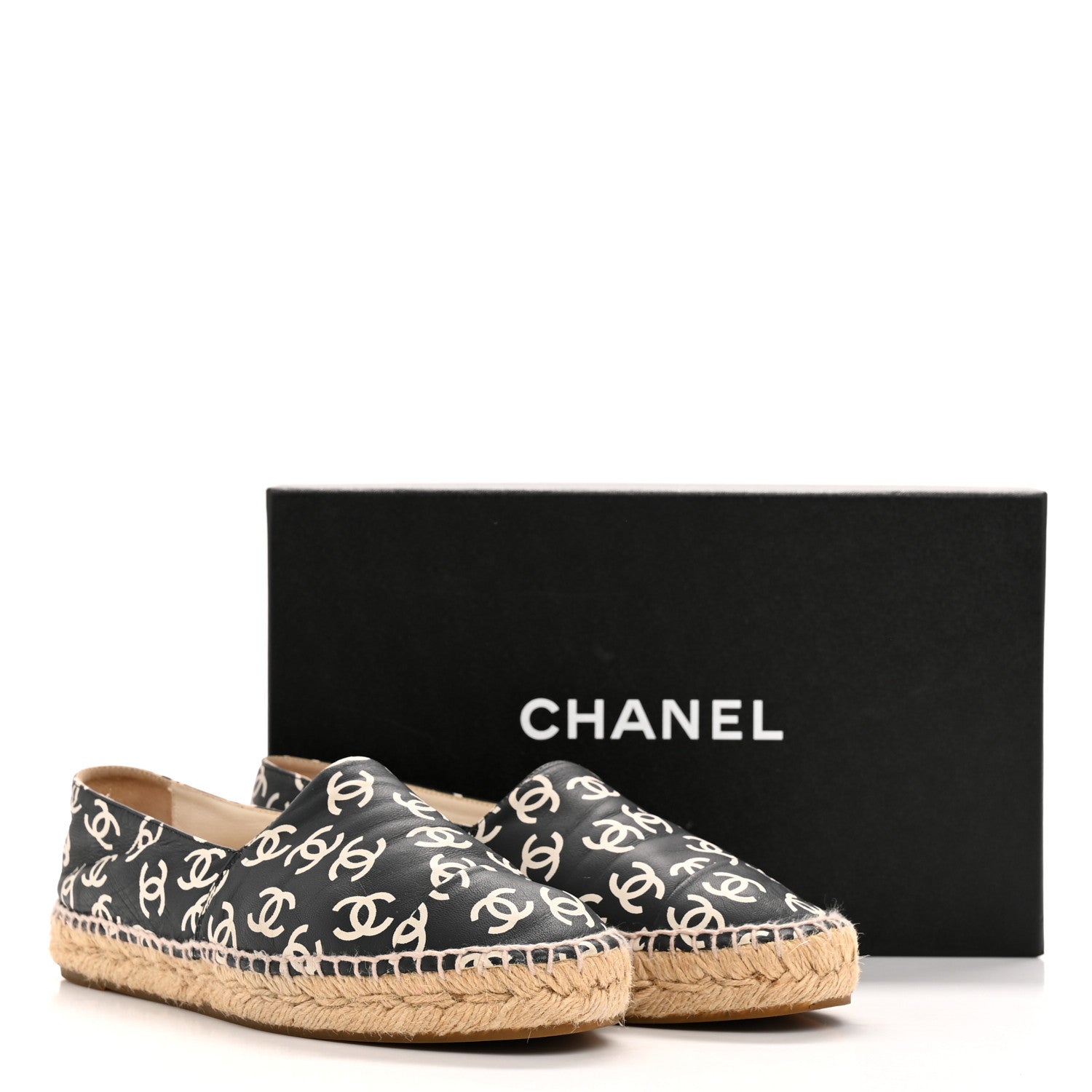 Lambskin Printed CC Espadrilles 38 Black White