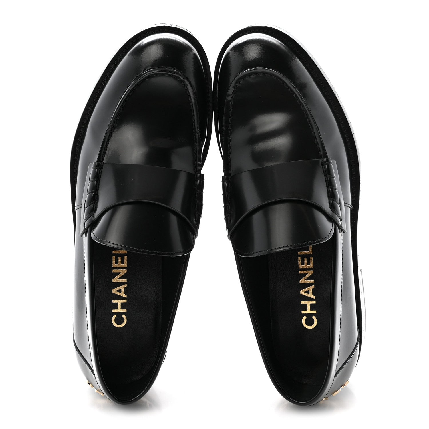 Shiny Calfskin Logo Loafers 37.5 Black