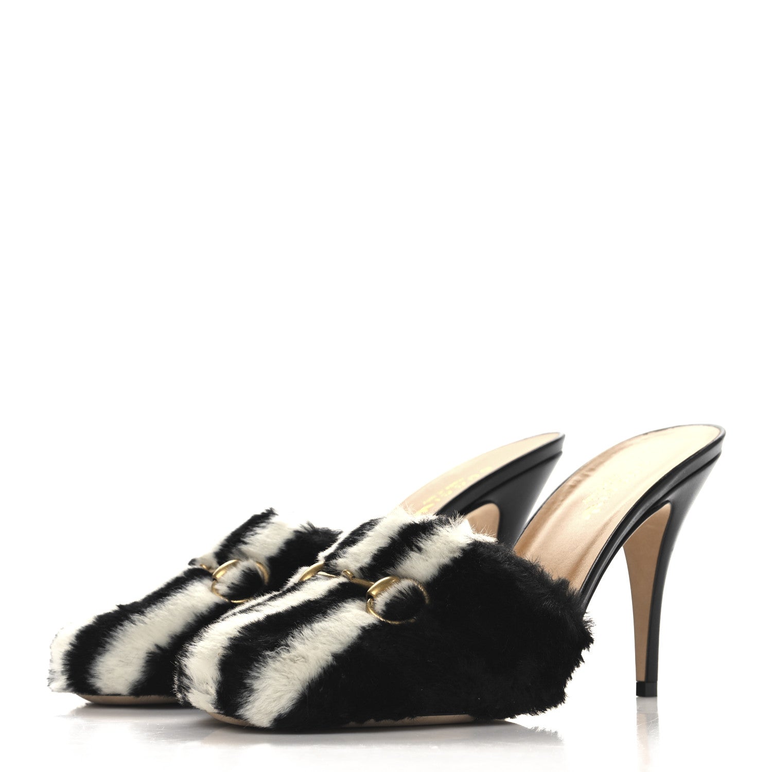 X ADIDAS Malaga Kid Fur Horsebit High Heel Mules 39.5 Black White