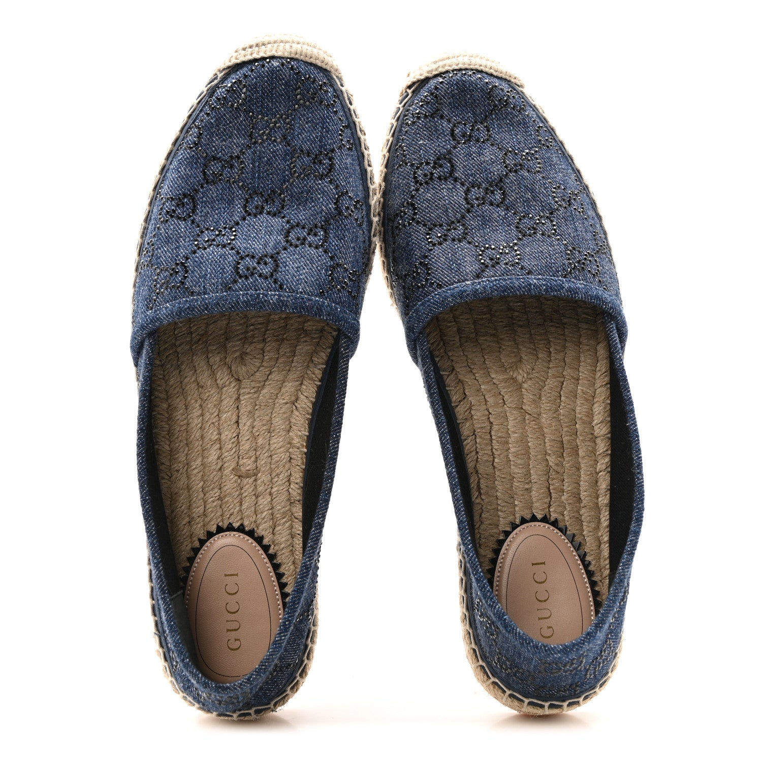 Denim Crystal GG Monogram Espadrilles 39 Blue