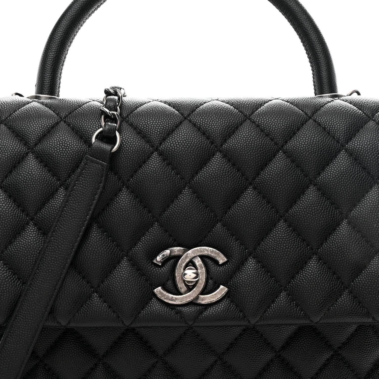 Caviar Quilted Large Coco Handle Flap Black