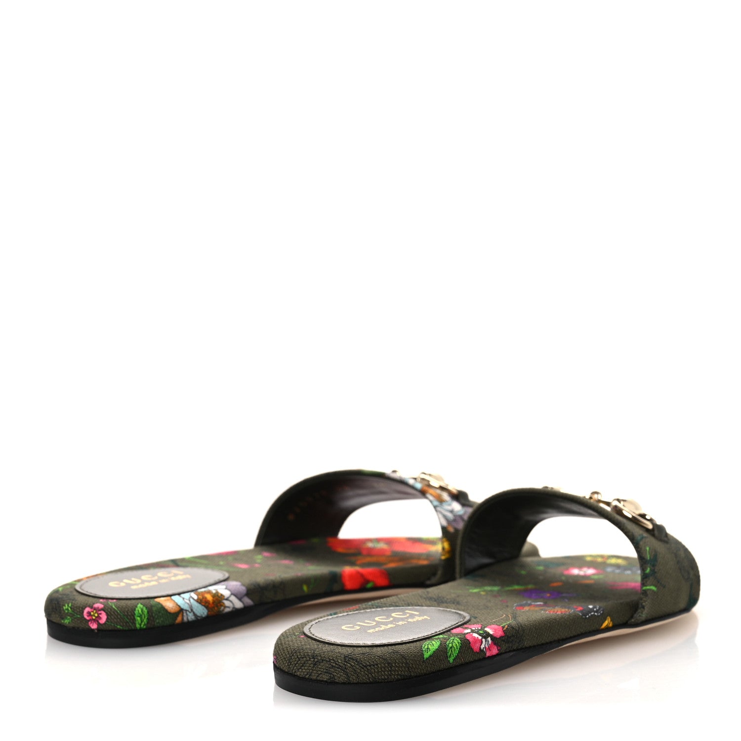 Canvas Flora Floral Horsebit Slide Sandals 36 Green