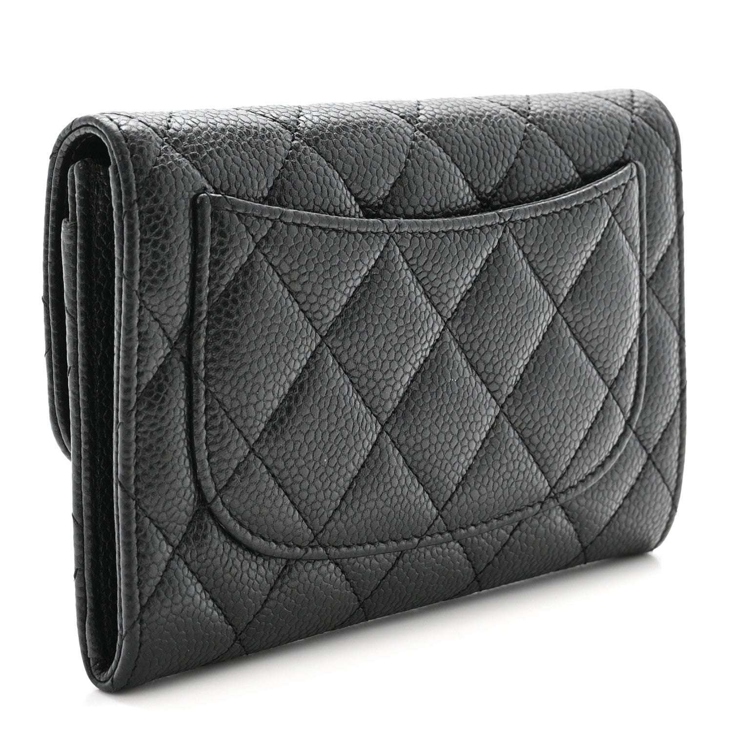 Caviar Quilted Small Flap Wallet Black