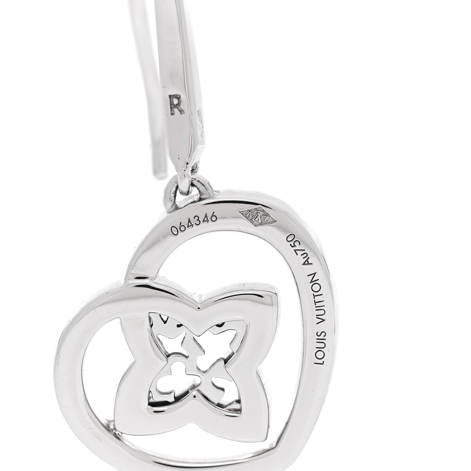 18K White Gold Diamond Small Coeur Heart Drop Earrings