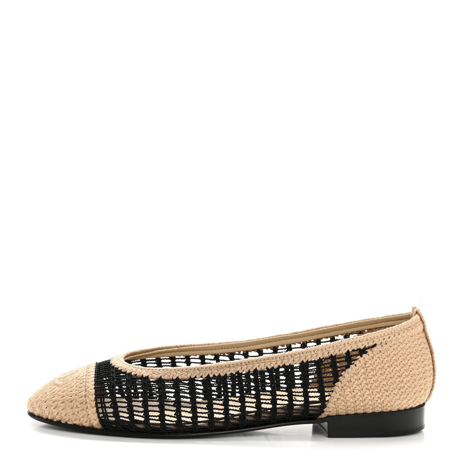 Raffia Cap Toe Ballerina Flats 39.5 Black Beige