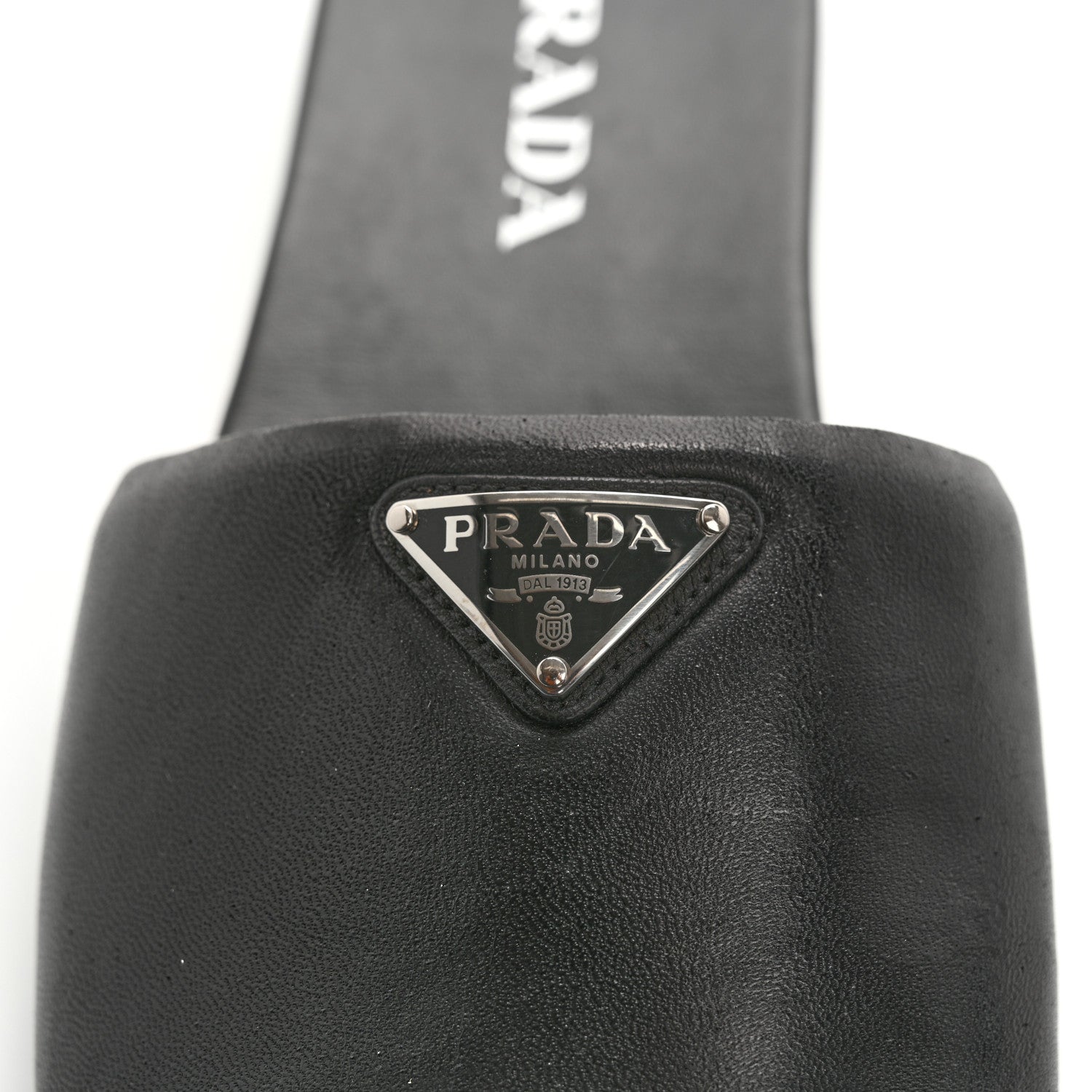 Soft Nappa Metal Triangle Logo Slide Sandals 39 Black
