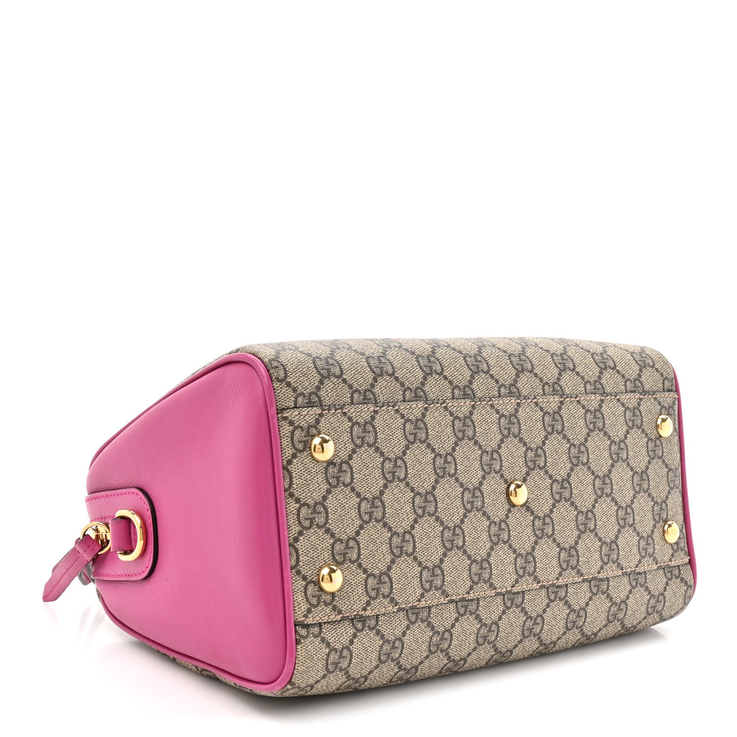 GG Supreme Monogram Moon Calfskin Small Boston Beige Ebony Hibiscus Red New Rosette