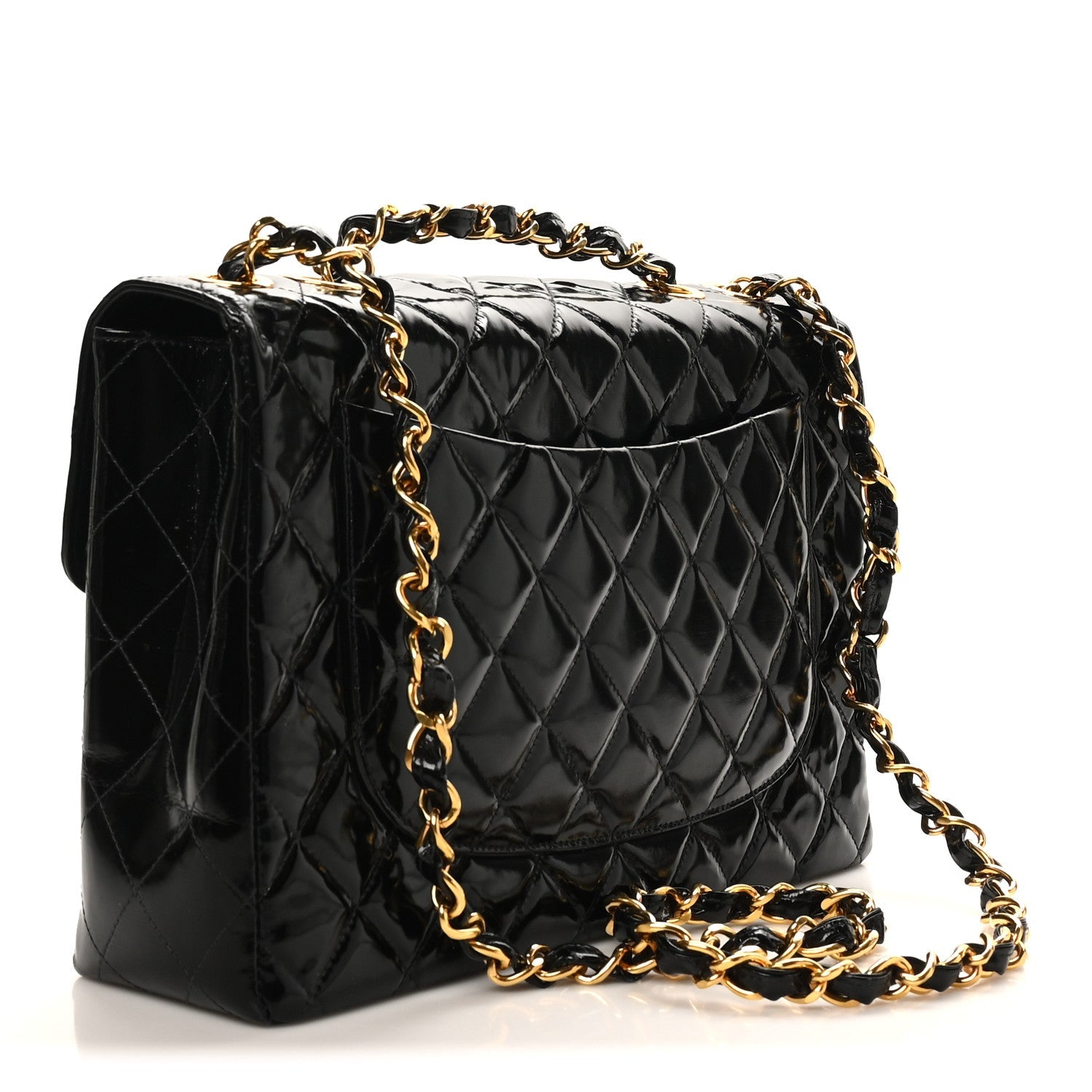 Patent Quilted XL Jumbo Single Flap Black