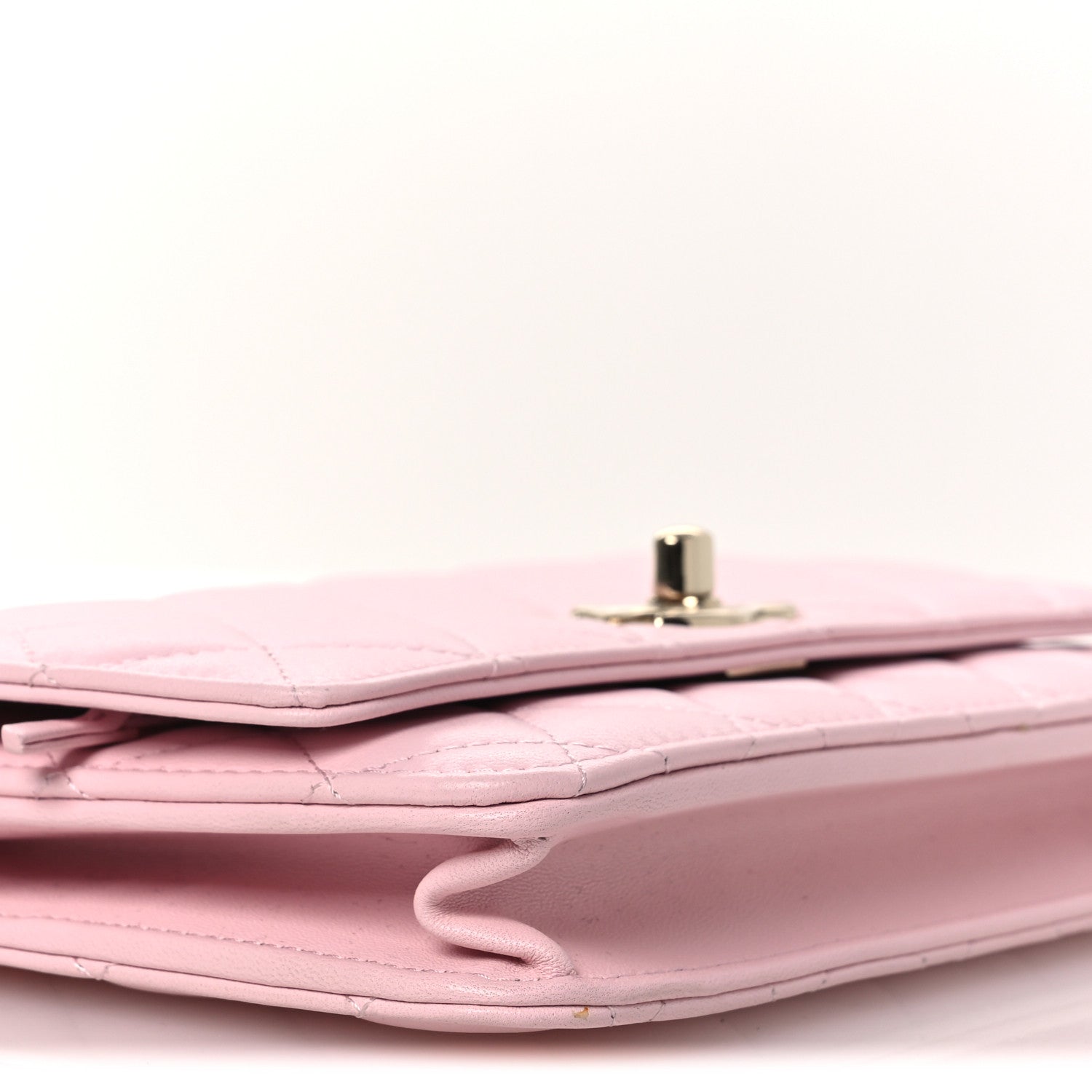Lambskin Quilted Trendy Chain CC Wallet On Chain WOC Light Pink