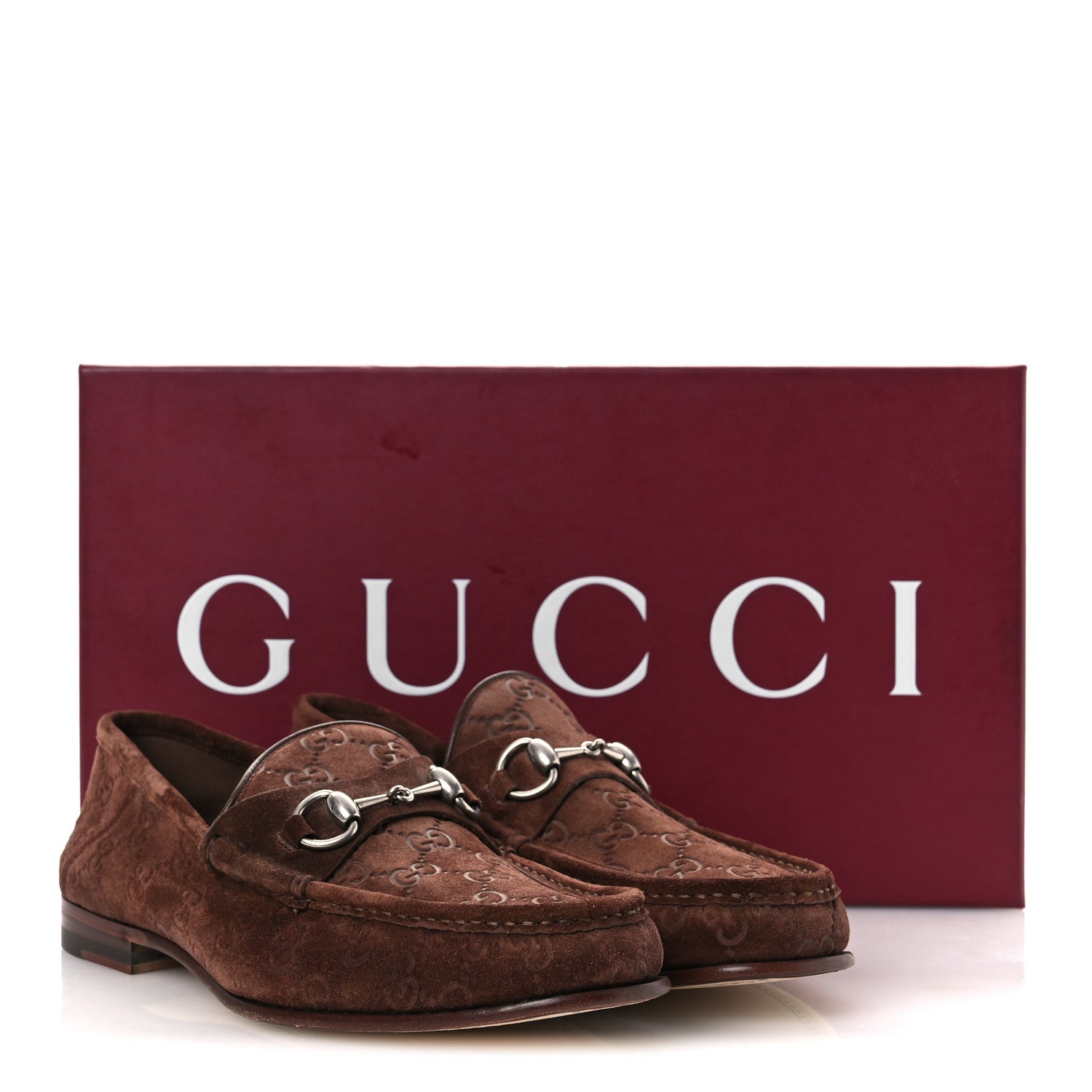 Suede GG Monogram Horsebit Mens Loafers 9 Brown