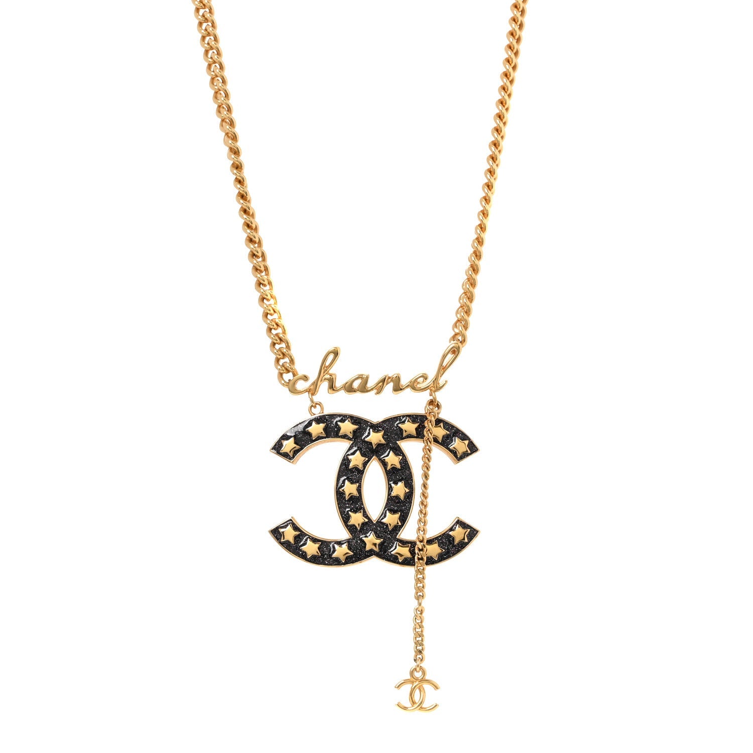 Metal Resin CC Star Chain Logo Necklace Gold Black