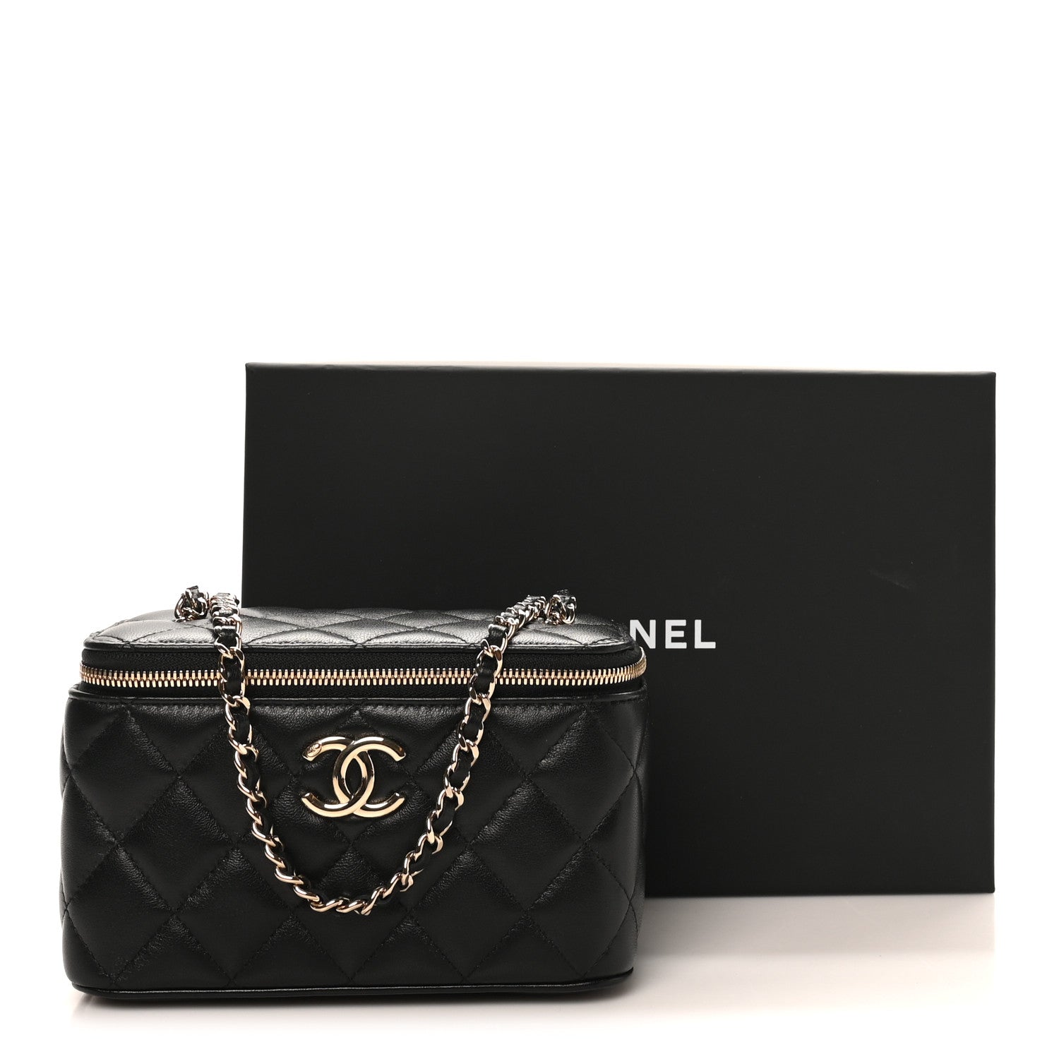Lambskin Quilted Small CC Vanity Case Black