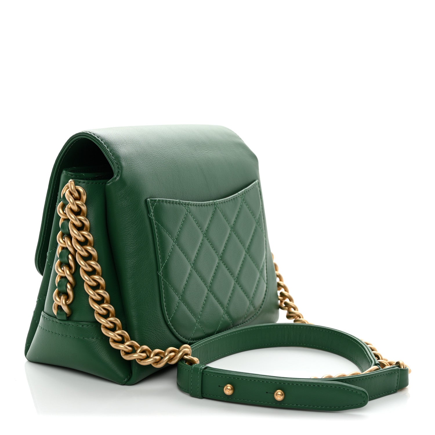 Calfskin Quilted Chain Flap Green