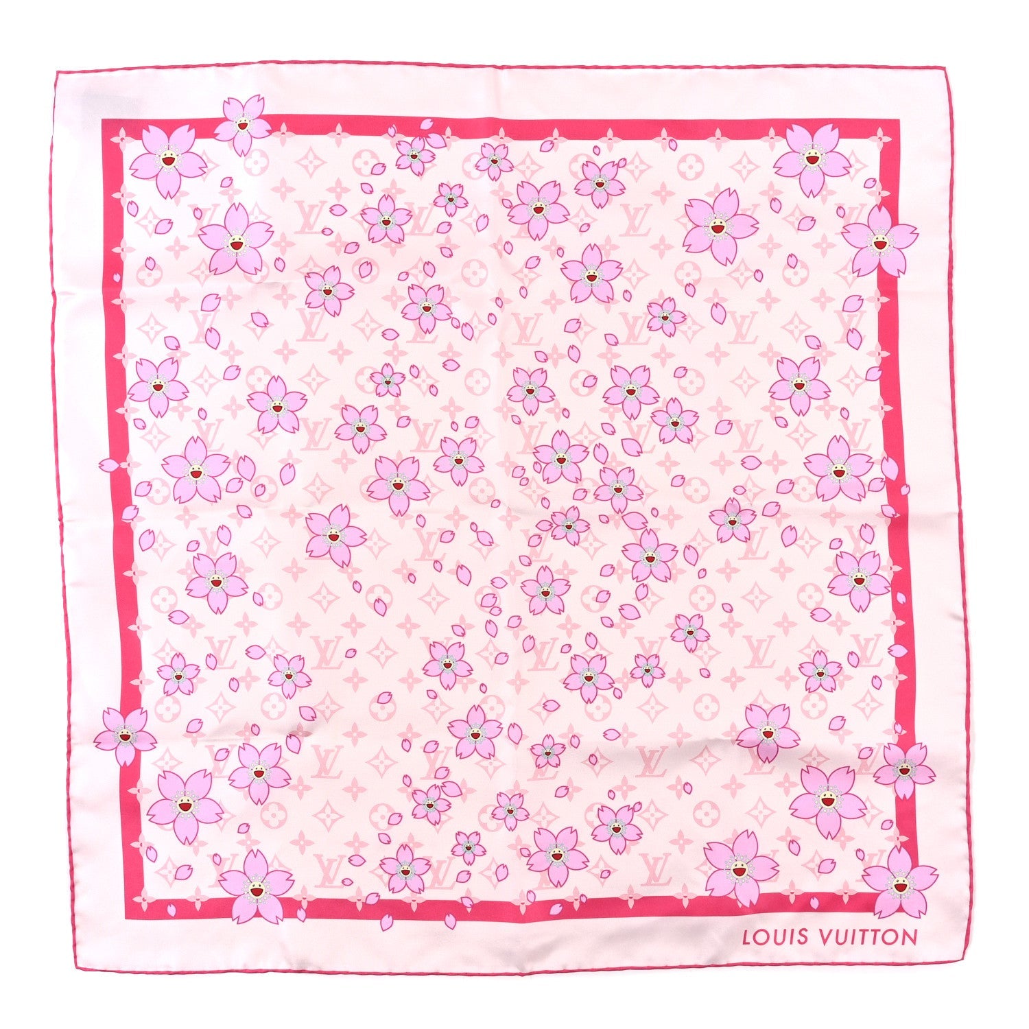 LV X TM Silk Monogram Cherry Blossom Square 70 Scarf Pink