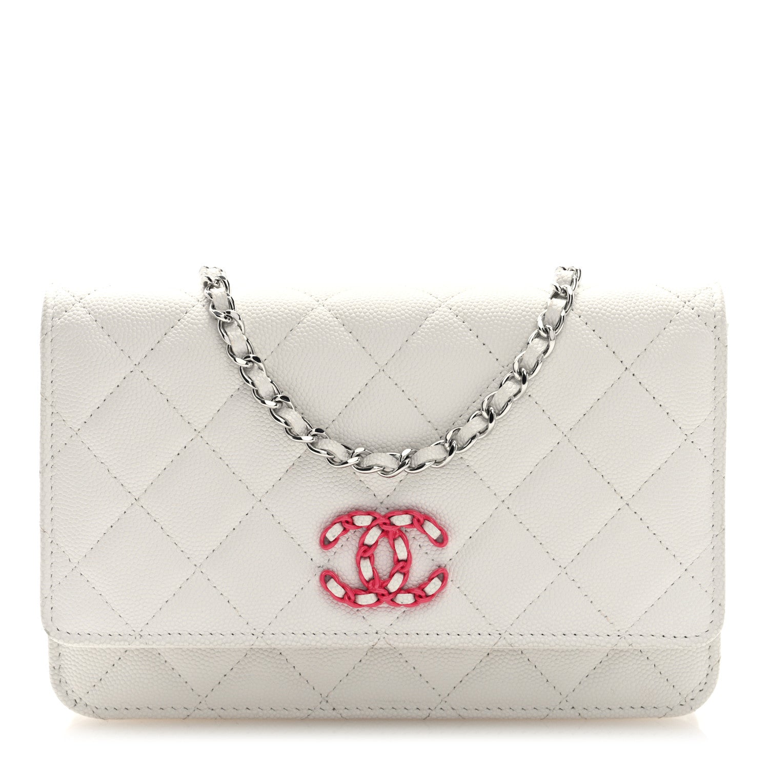 Caviar Quilted Chanel 19 Wallet on Chain WOC White Pink