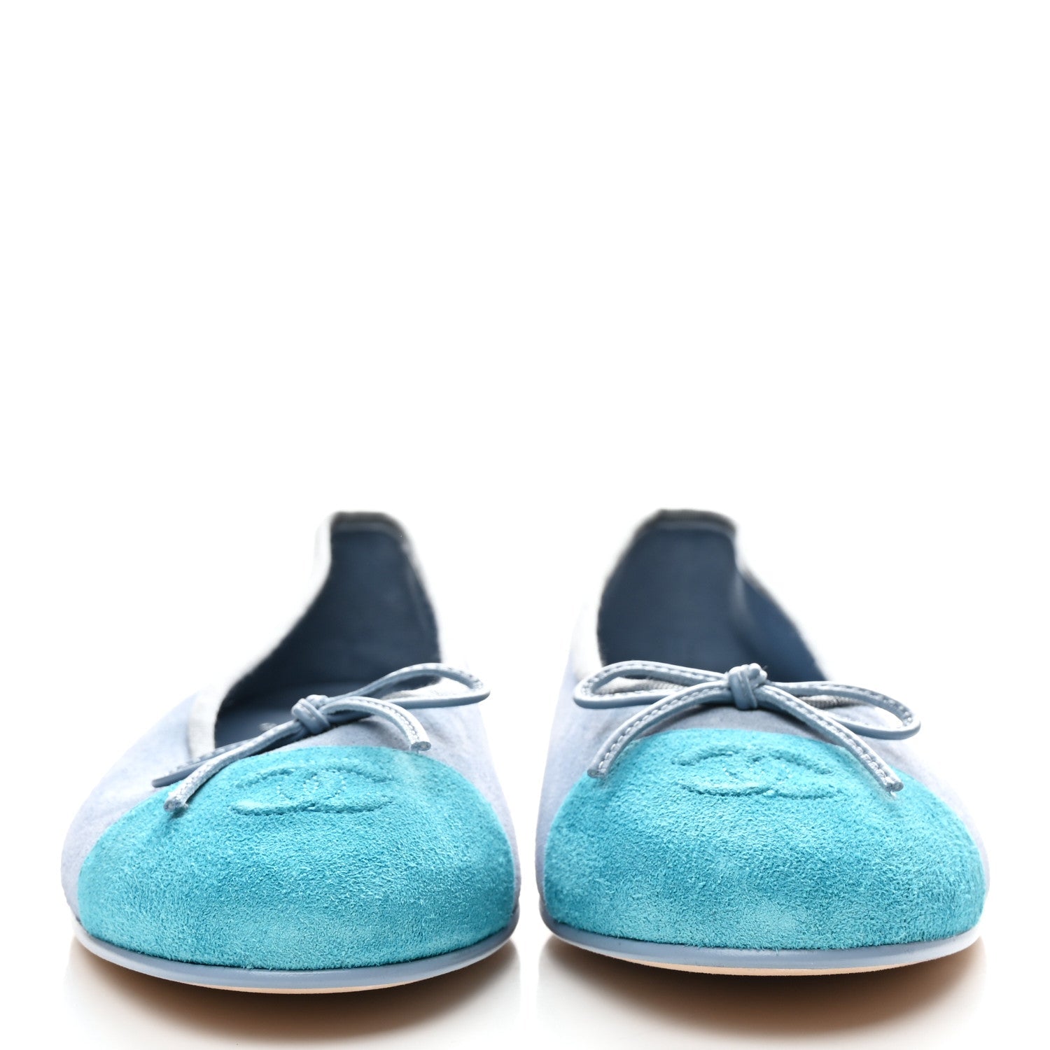 Suede Calfskin Cap Toe CC Ballerina Flats 40.5 Light Blue Turquoise