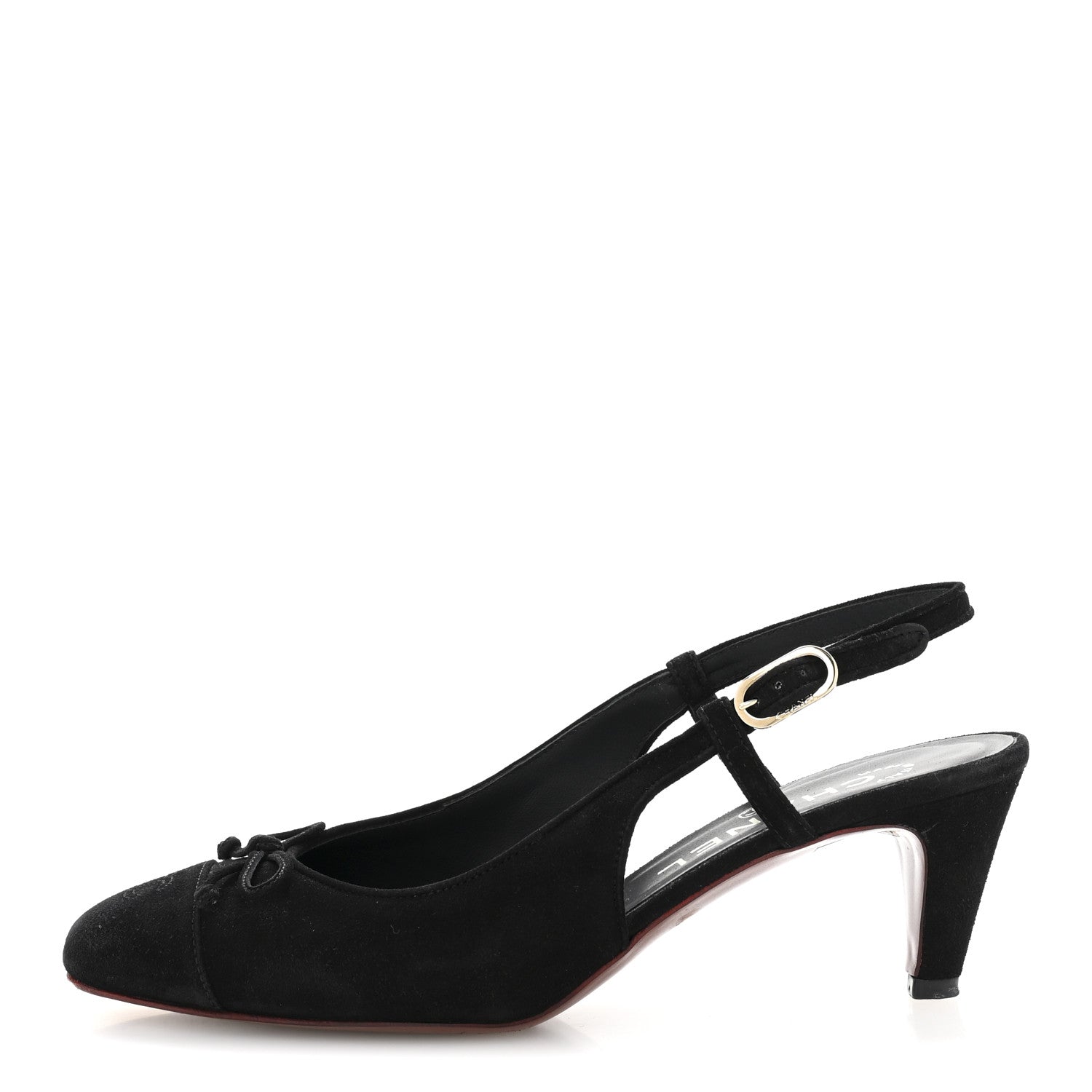 Suede Cap Toe CC Slingback Pumps 36 Black