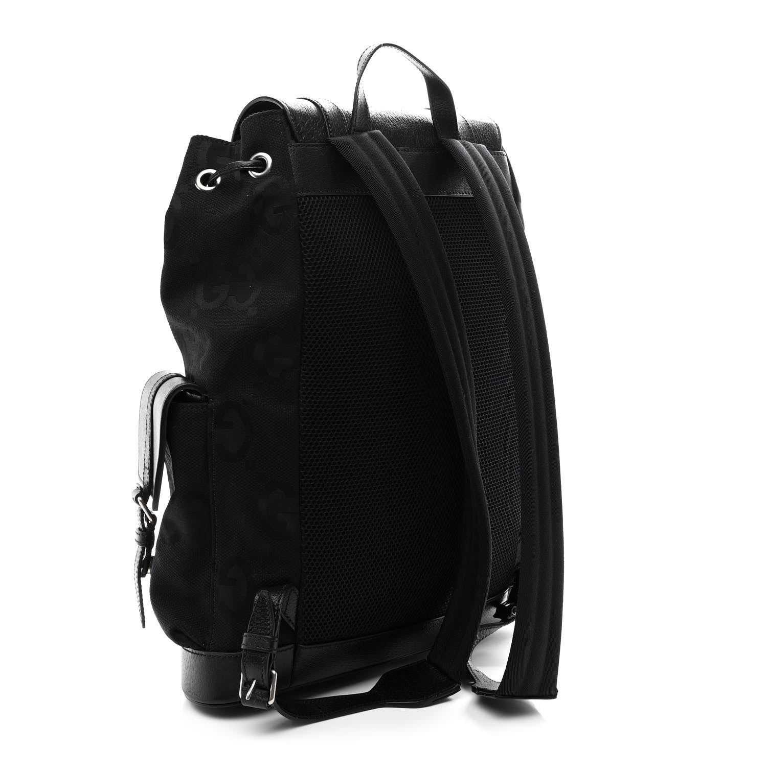 Monogram Jumbo GG Textured Dollar Calfskin Web Double Buckle Backpack Black