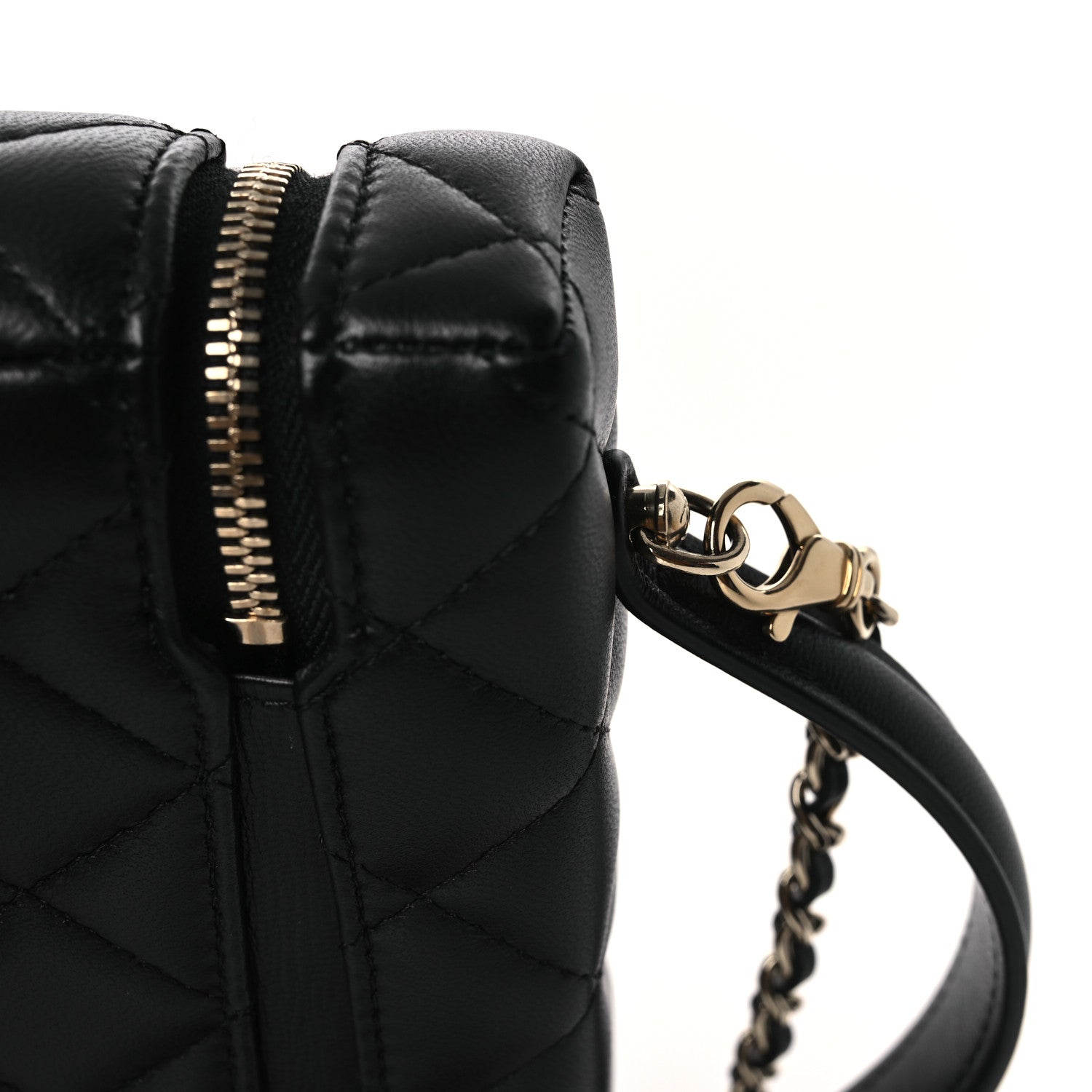 Lambskin Quilted Crystal CC Top Handle Slim Vanity Case With Chain Black