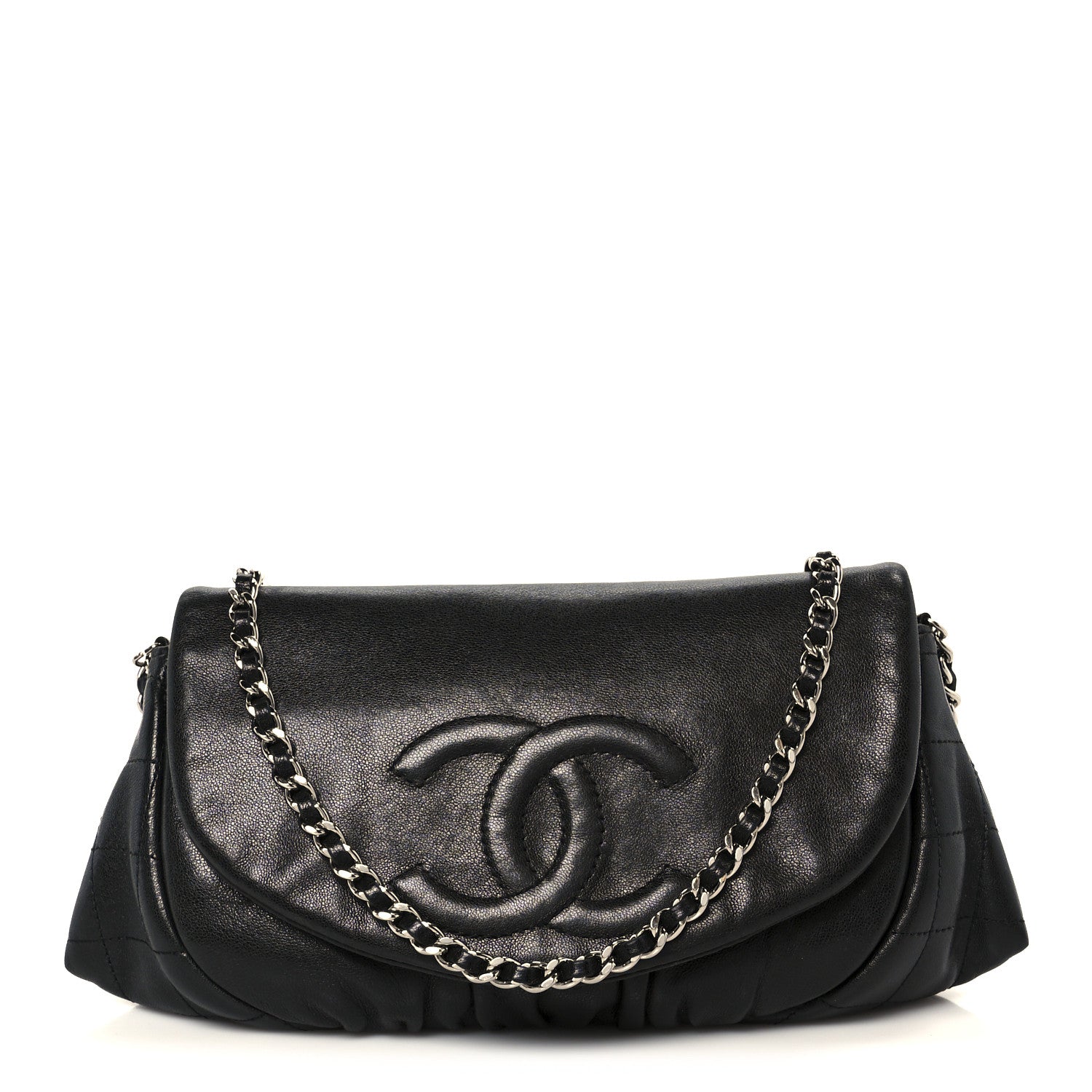 Lambskin Half Moon Wallet On Chain WOC Black