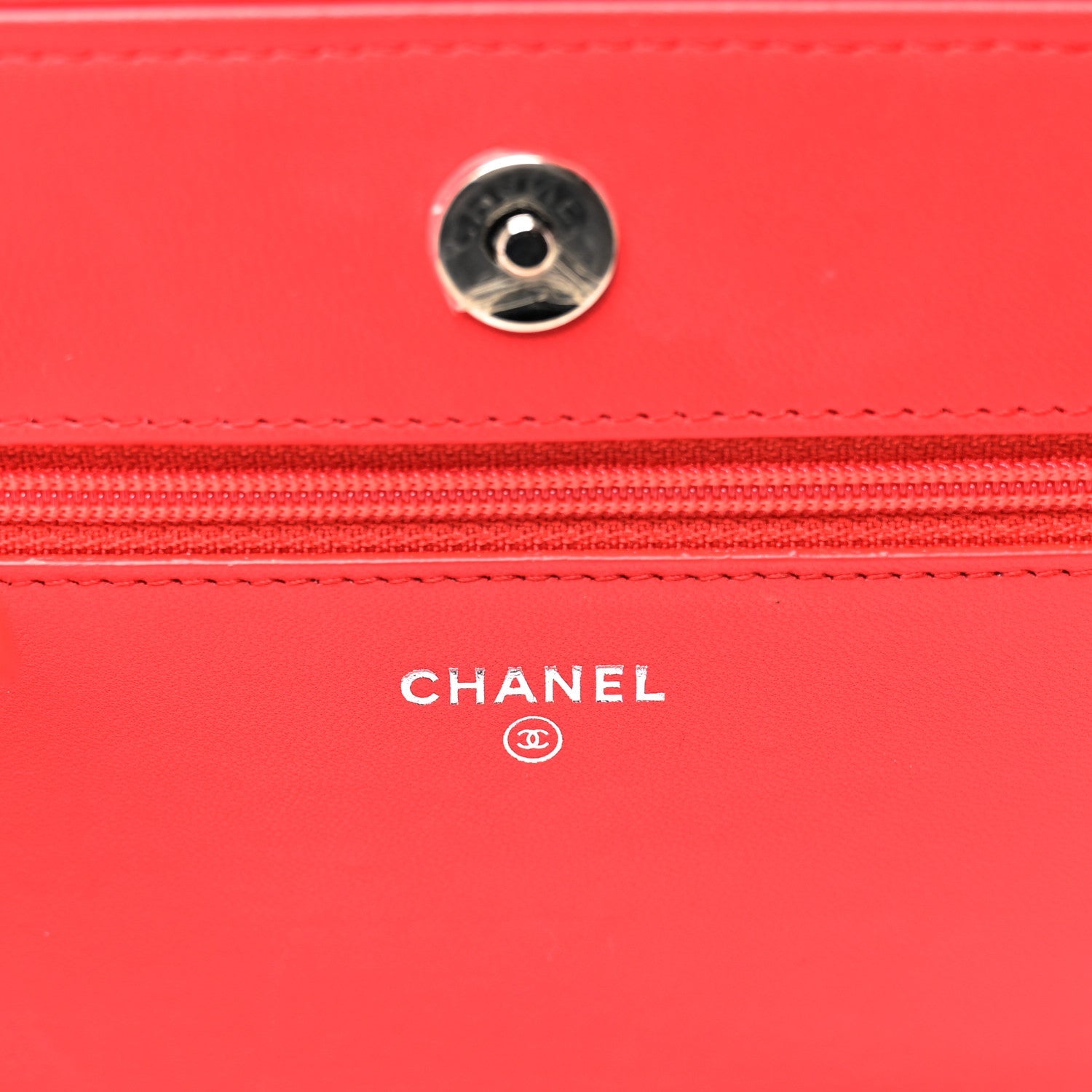 Lambskin Chevron Quilted Studded Wallet On Chain WOC Light Red
