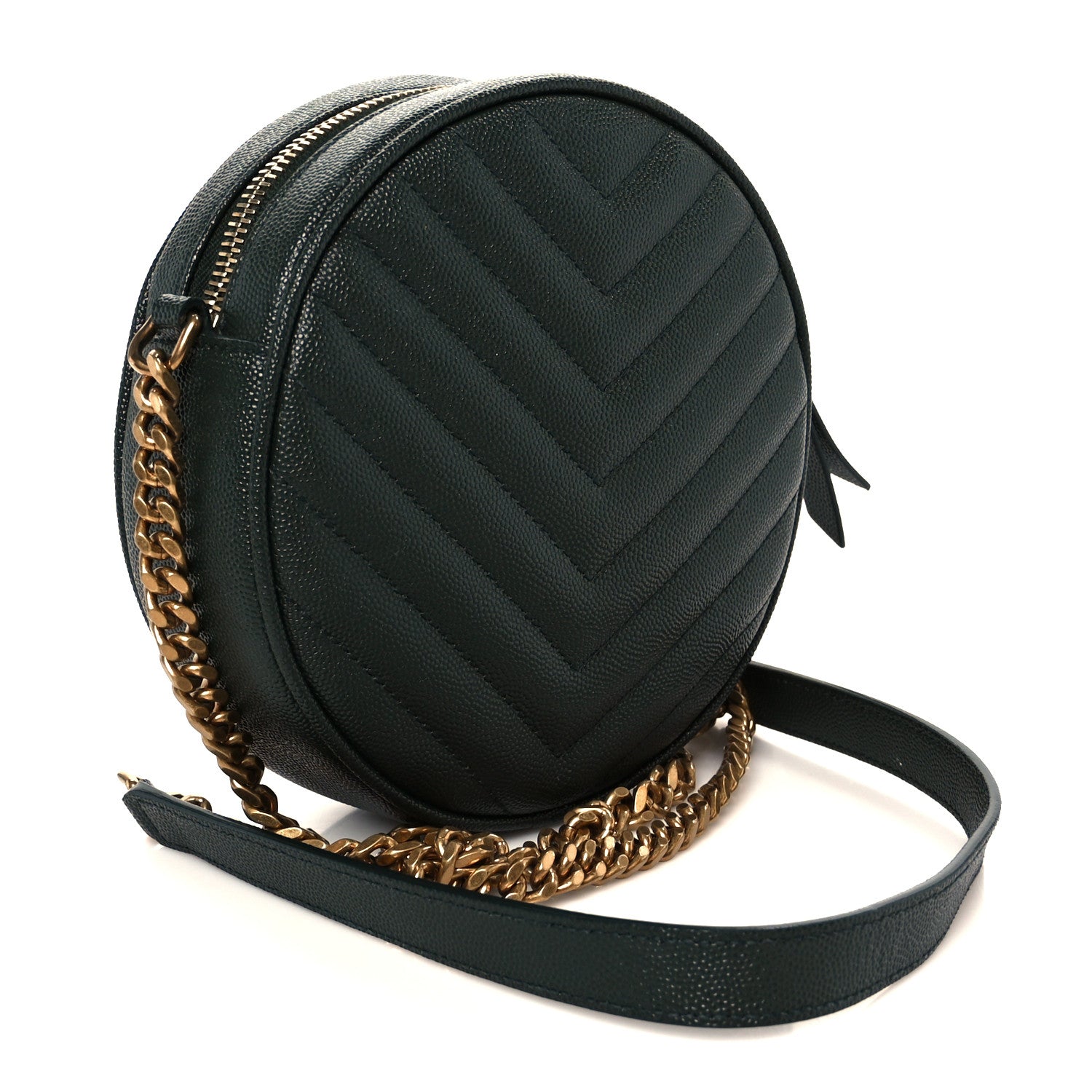 Grain De Poudre Matelasse Chevron Quilted Round Vinyle Camera Bag New Vert Fonce