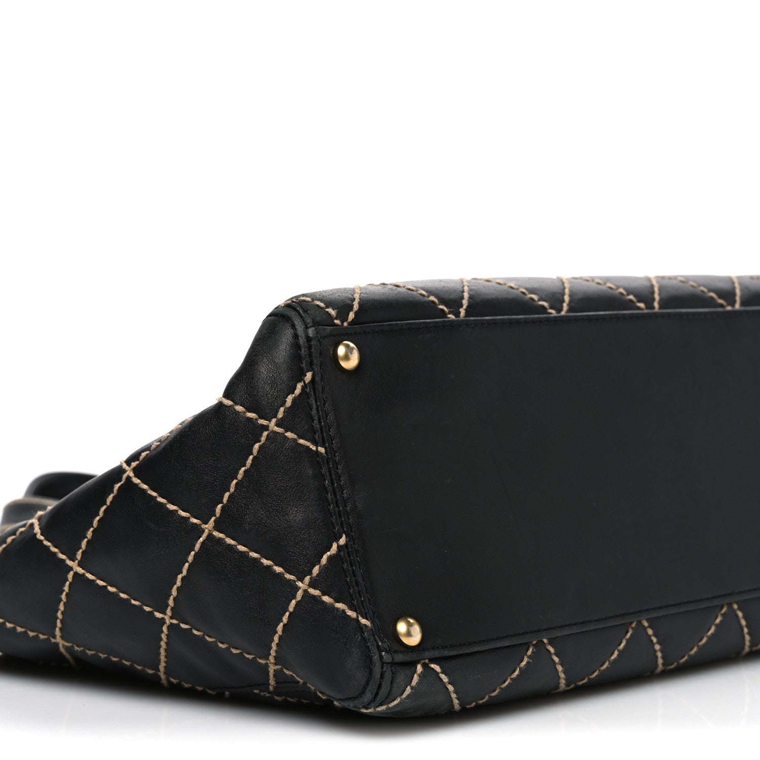 Calfskin Contrast Stitch Surpique Tote Black