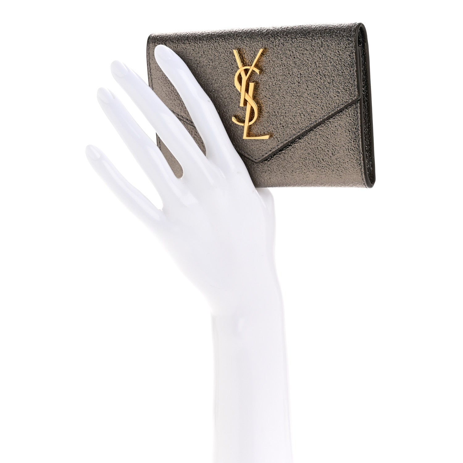 Grained Metallic Calfskin Small Monogram Envelope Wallet Bronze