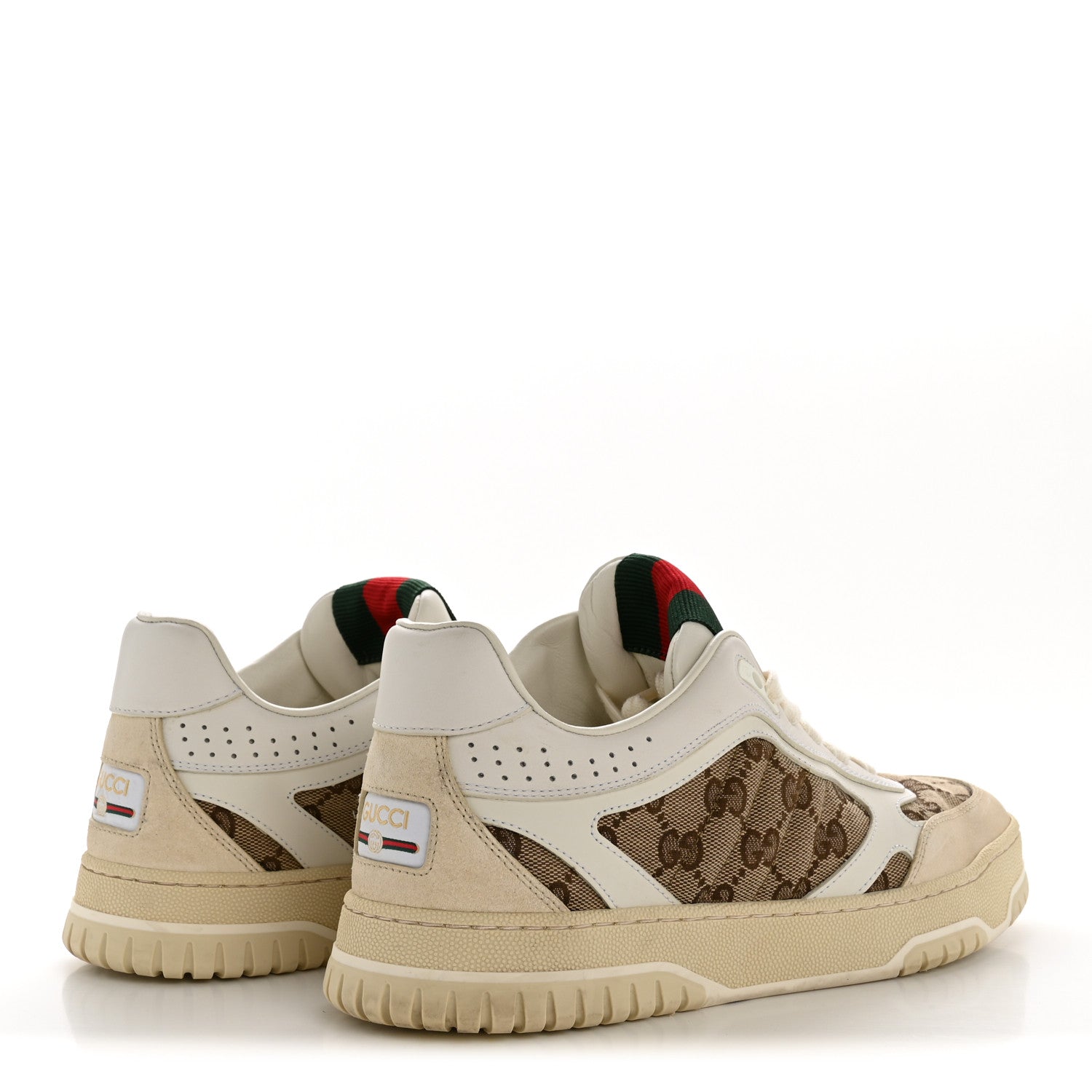 Calfskin GG Monogram Re-Web Womens Sneakers 39 White Beige Ebony
