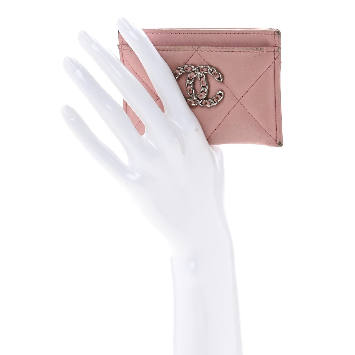 Lambskin Quilted Chanel 19 Card Holder Light Pink