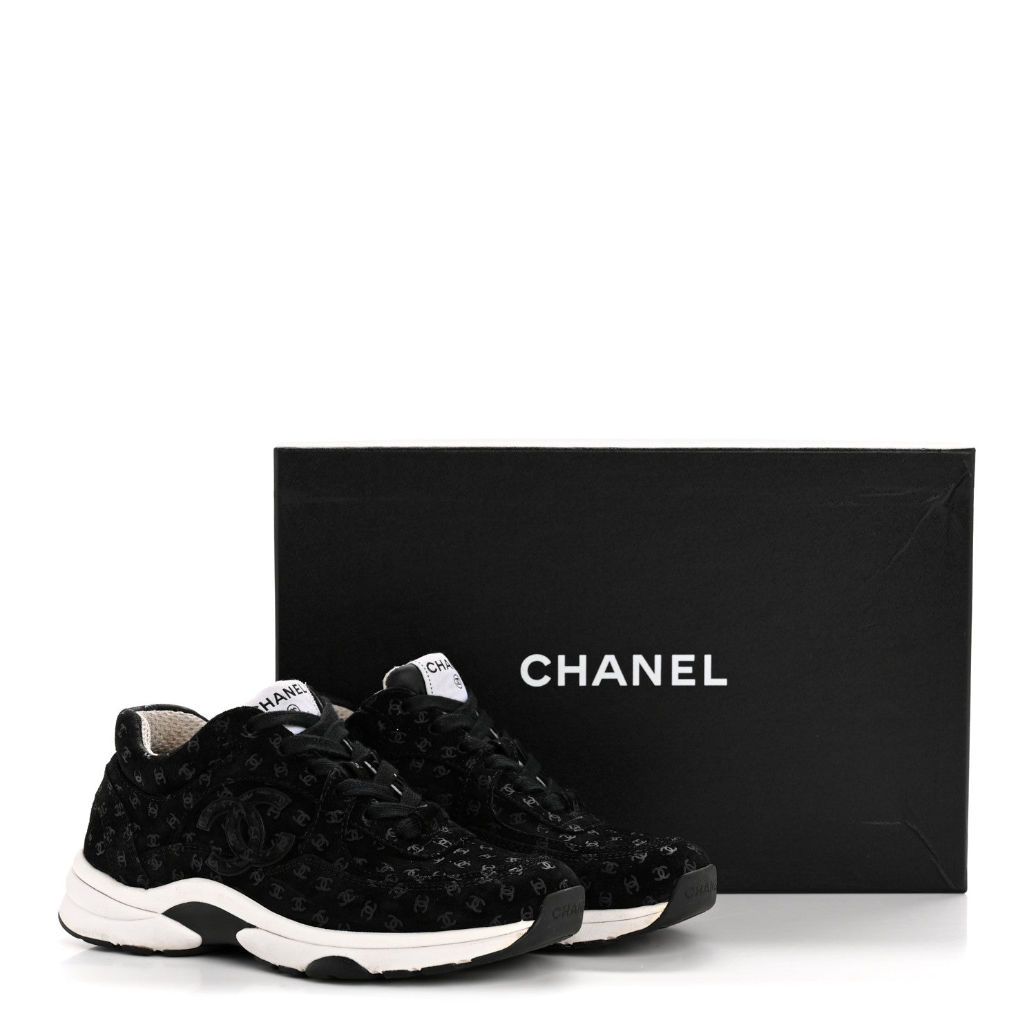 Suede Calfskin Printed CC Sneakers 35 Black