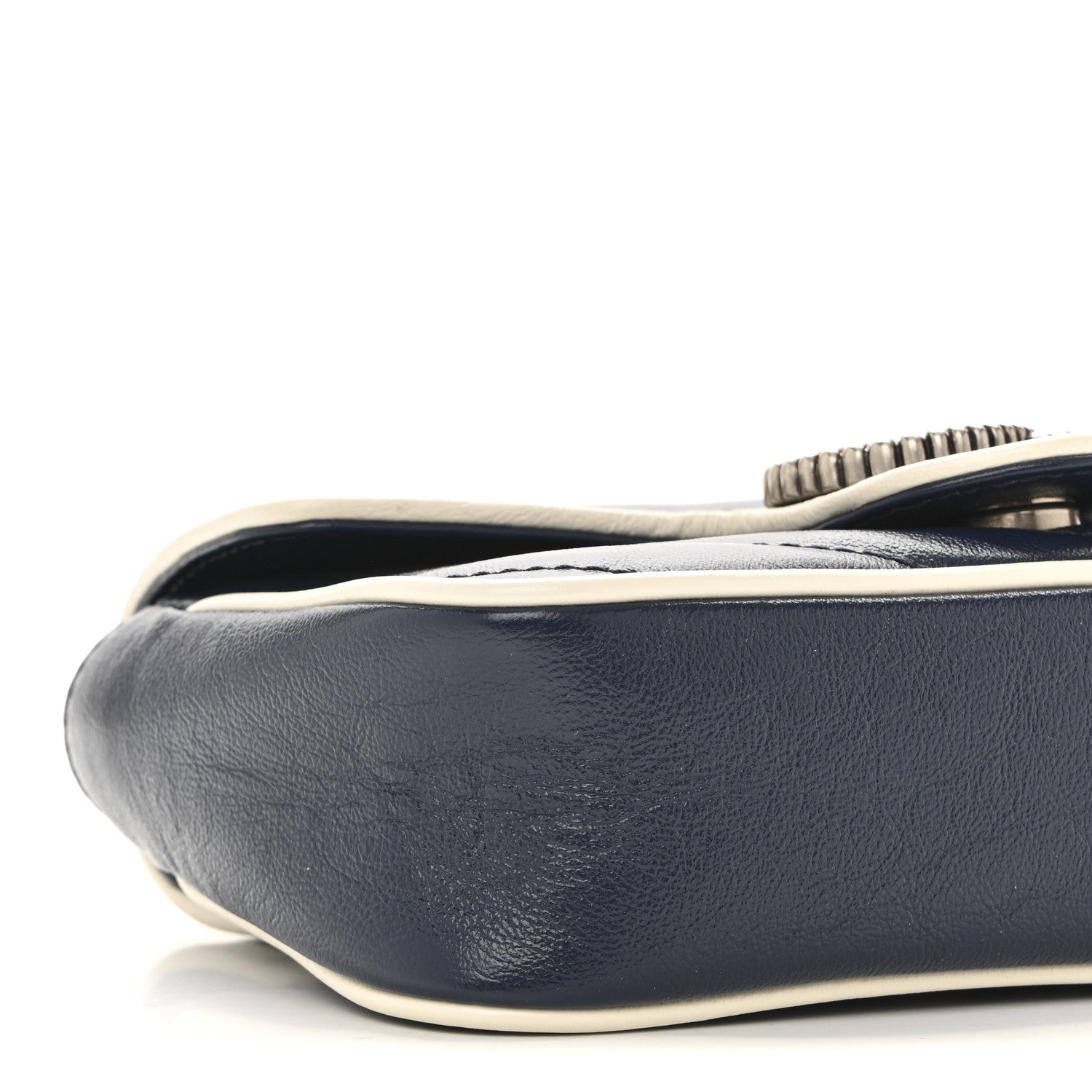 Vintage Effect Calfskin Matelasse Diagonal Super Mini Torchon GG Marmont Shoulder Bag Blue Agata Mystic White