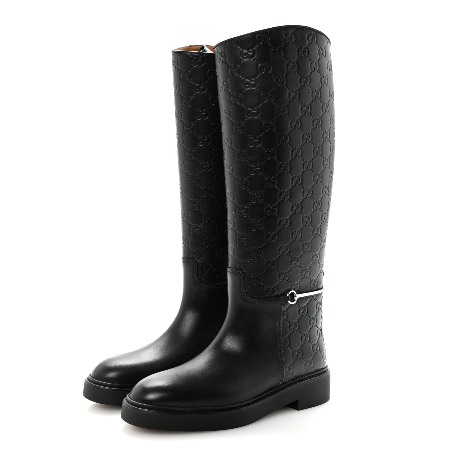 Shiny Calfskin Michelangelo Slim Horsebit Riding Boots 38 Black