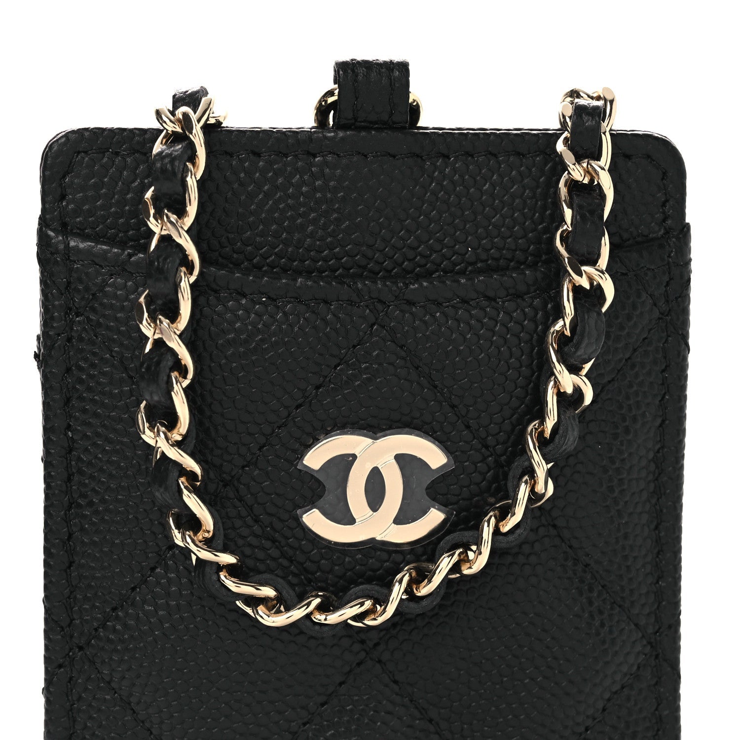 Caviar Quilted Card Holder On Chain Black