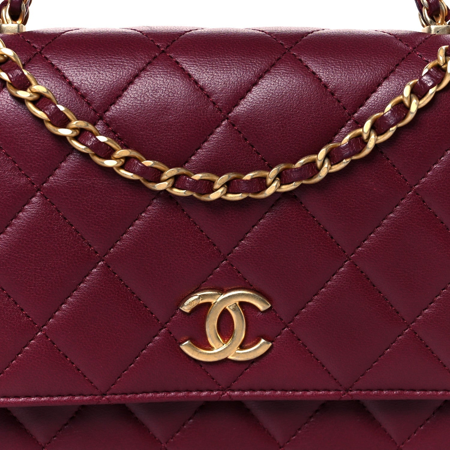 Lambskin Quilted Top Handle Wallet On Chain WOC  Burgundy