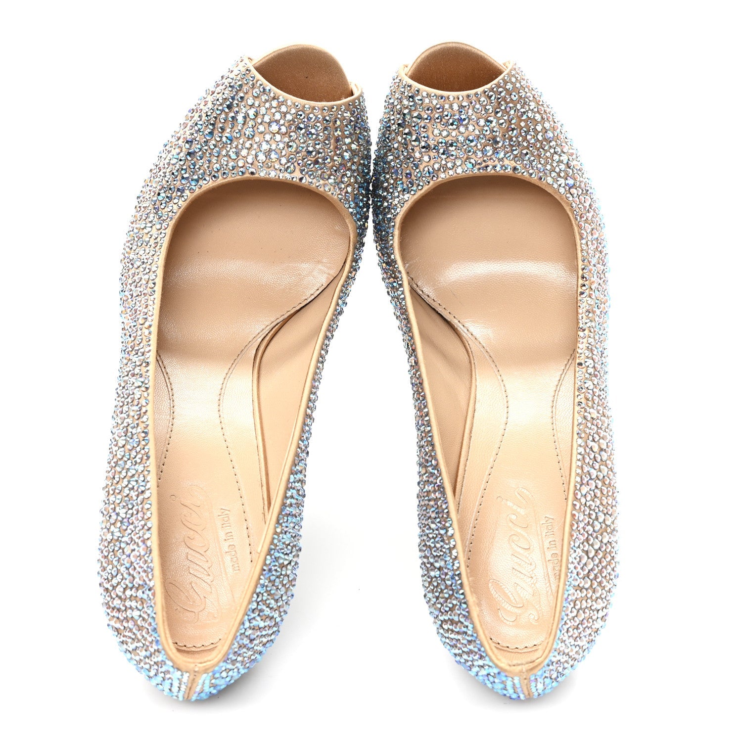 Satin Crystal Sofia Etoile Peep Toe Pumps 38 Blue