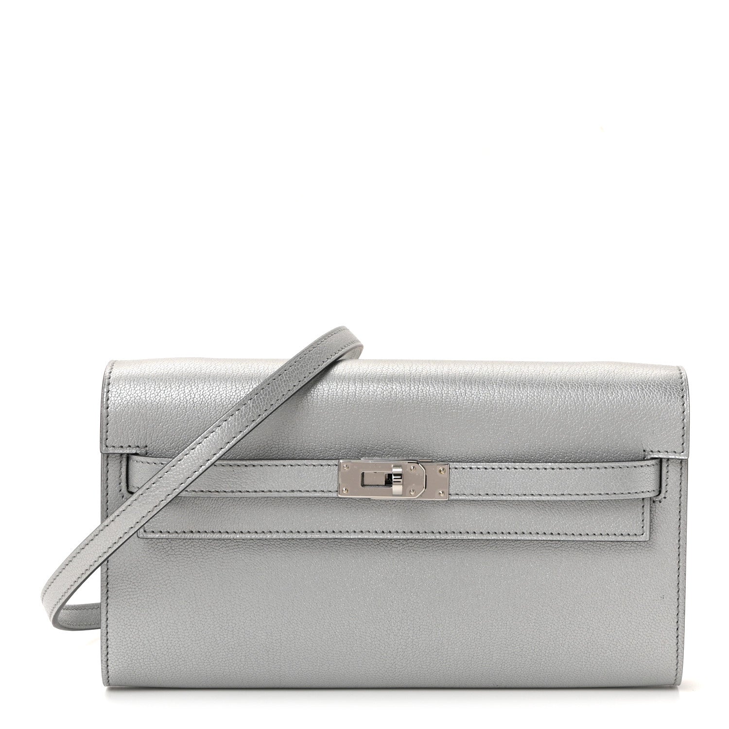 Metallic Chevre Chamkilight Kelly Wallet To Go Argent