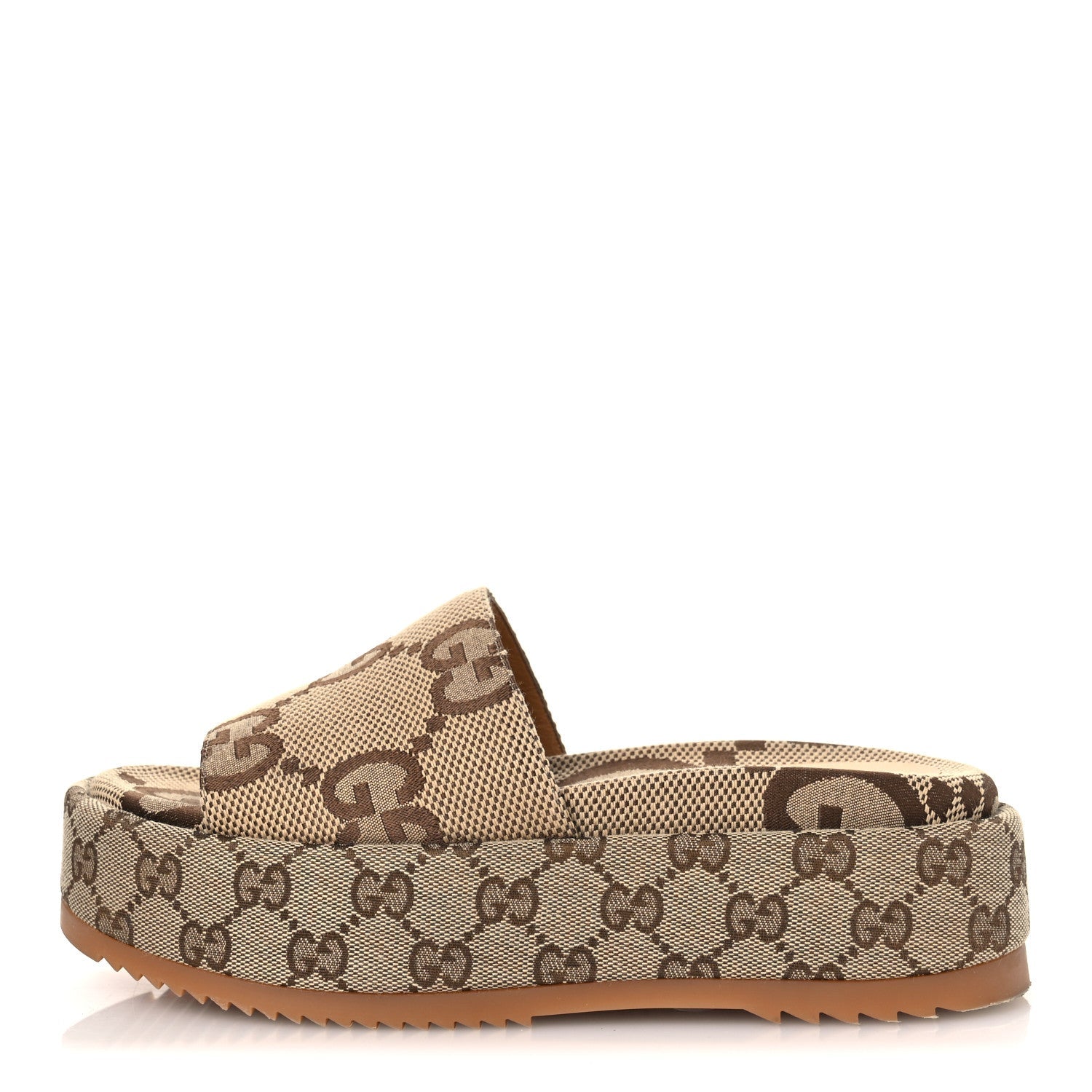 Monogram Maxi GG Angelina Platform 55mm Slide Sandals 36 Camel Ebony