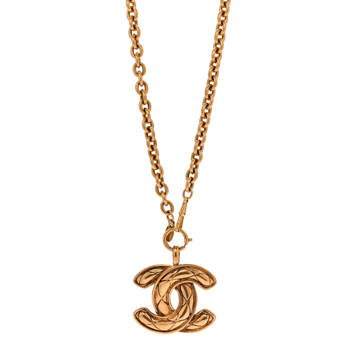 Metal Quilted CC Necklace Gold