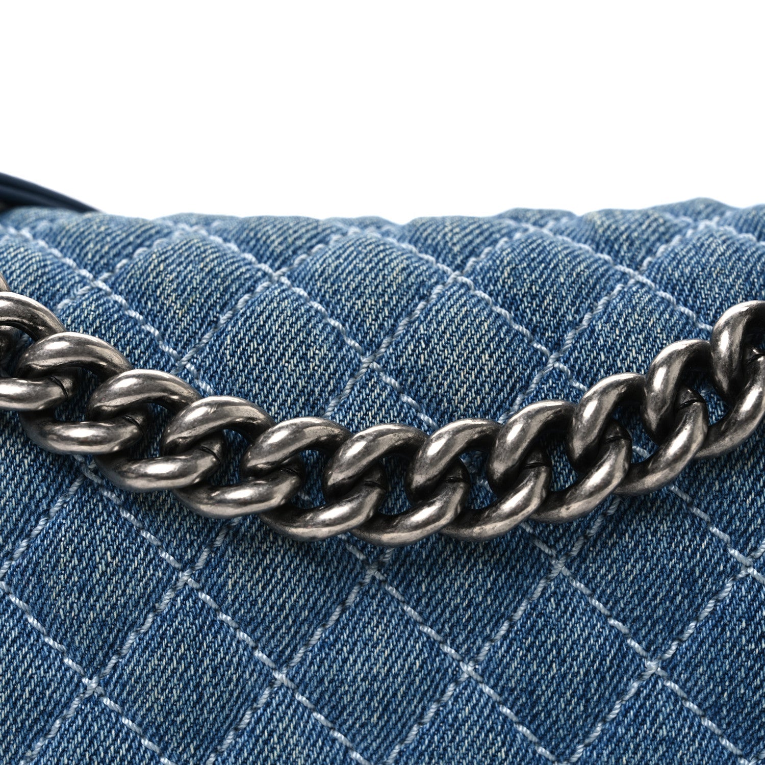 Denim Quilted Medium Boy Flap Blue