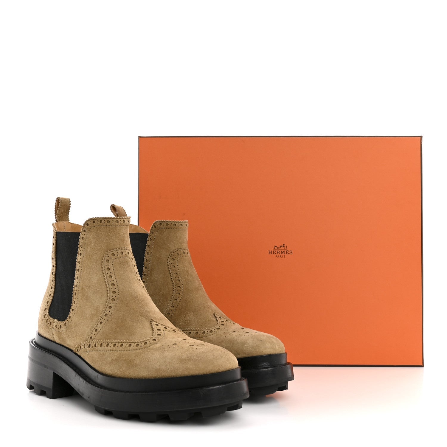 Suede Goatskin Chelsea Ankle Boots 37 Beige Gobi