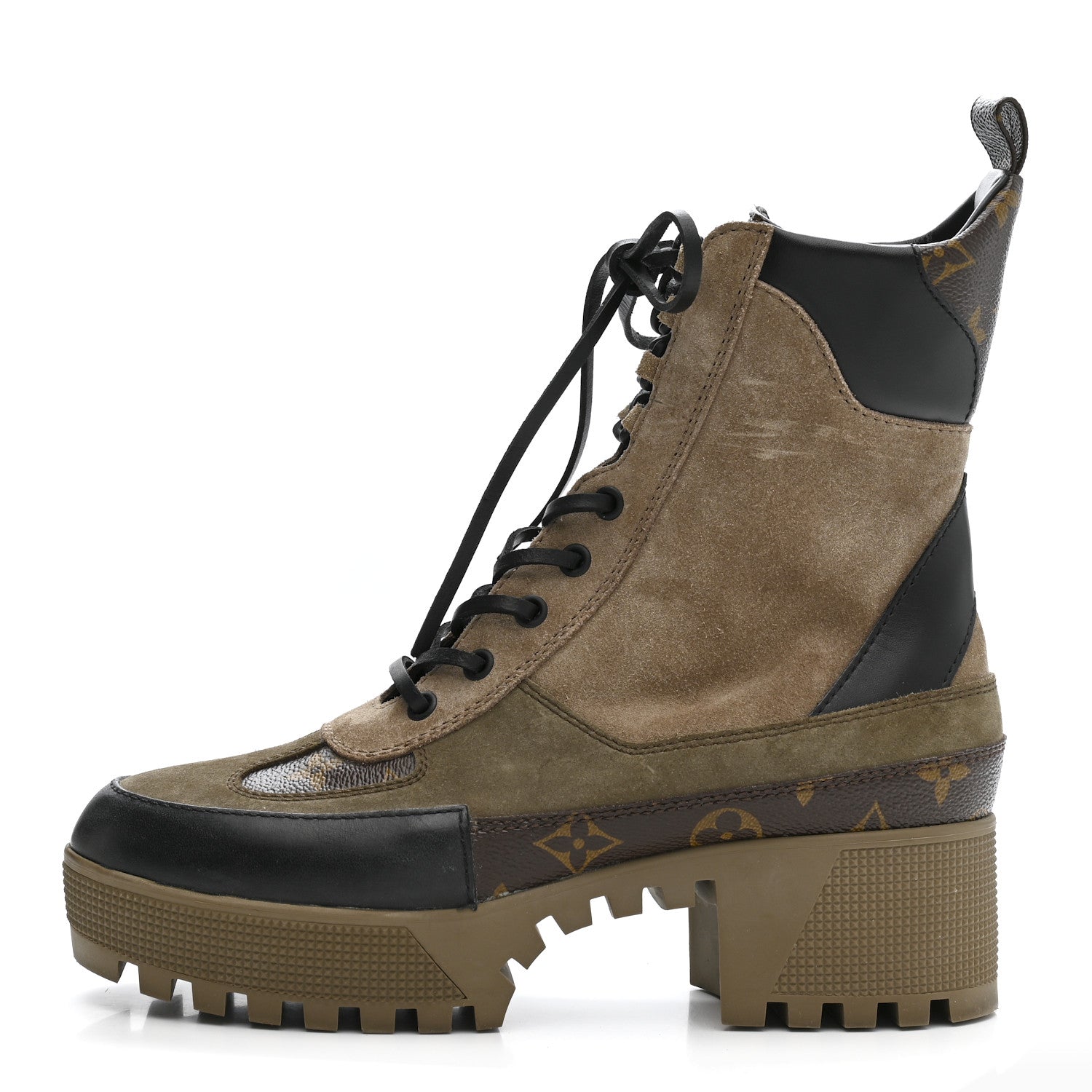Suede Calfskin Monogram Laureate Platform Desert Boots 38.5 Taupe