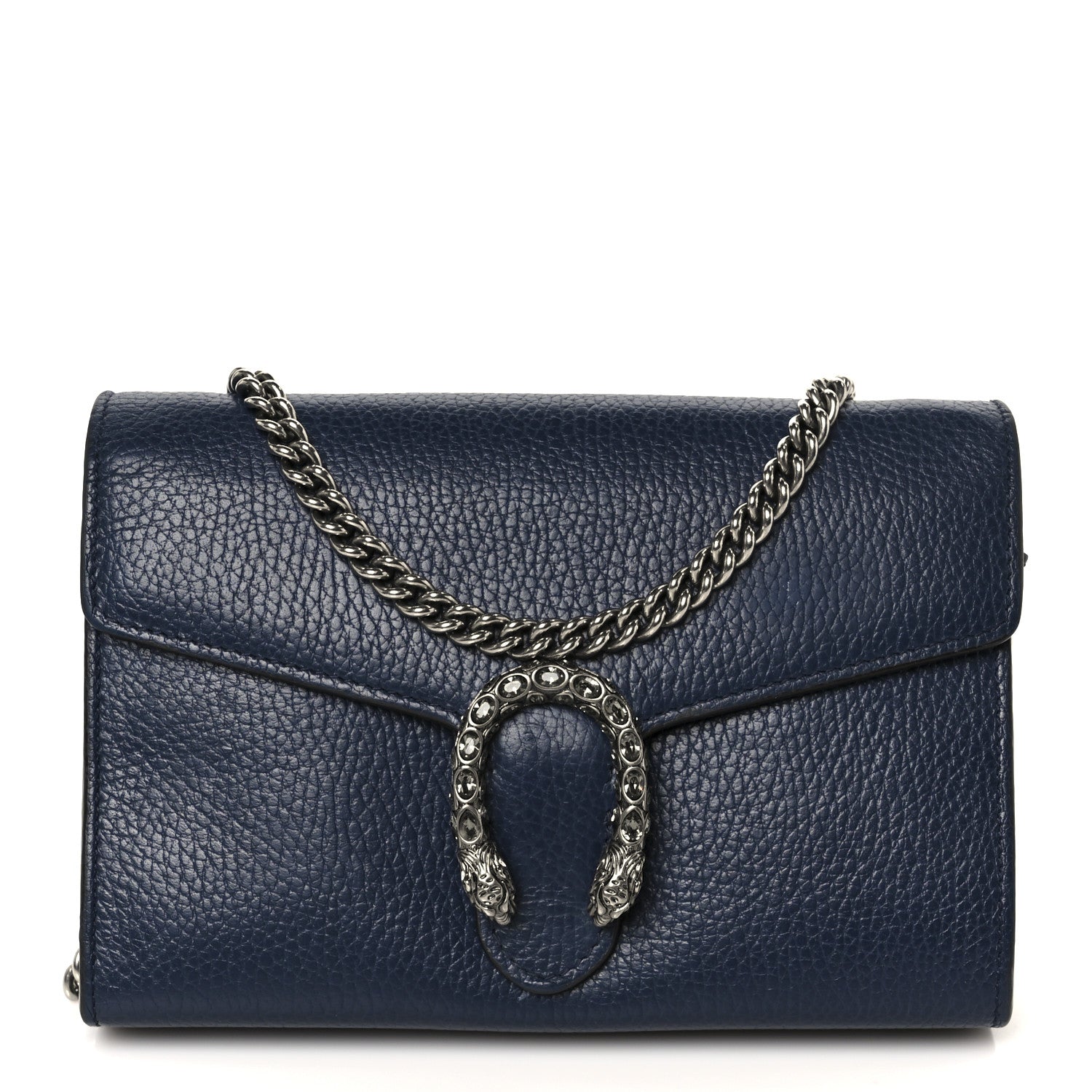 Dollar Calfskin Crystal Mini Dionysus Chain Wallet Blue Agata Black Diamond