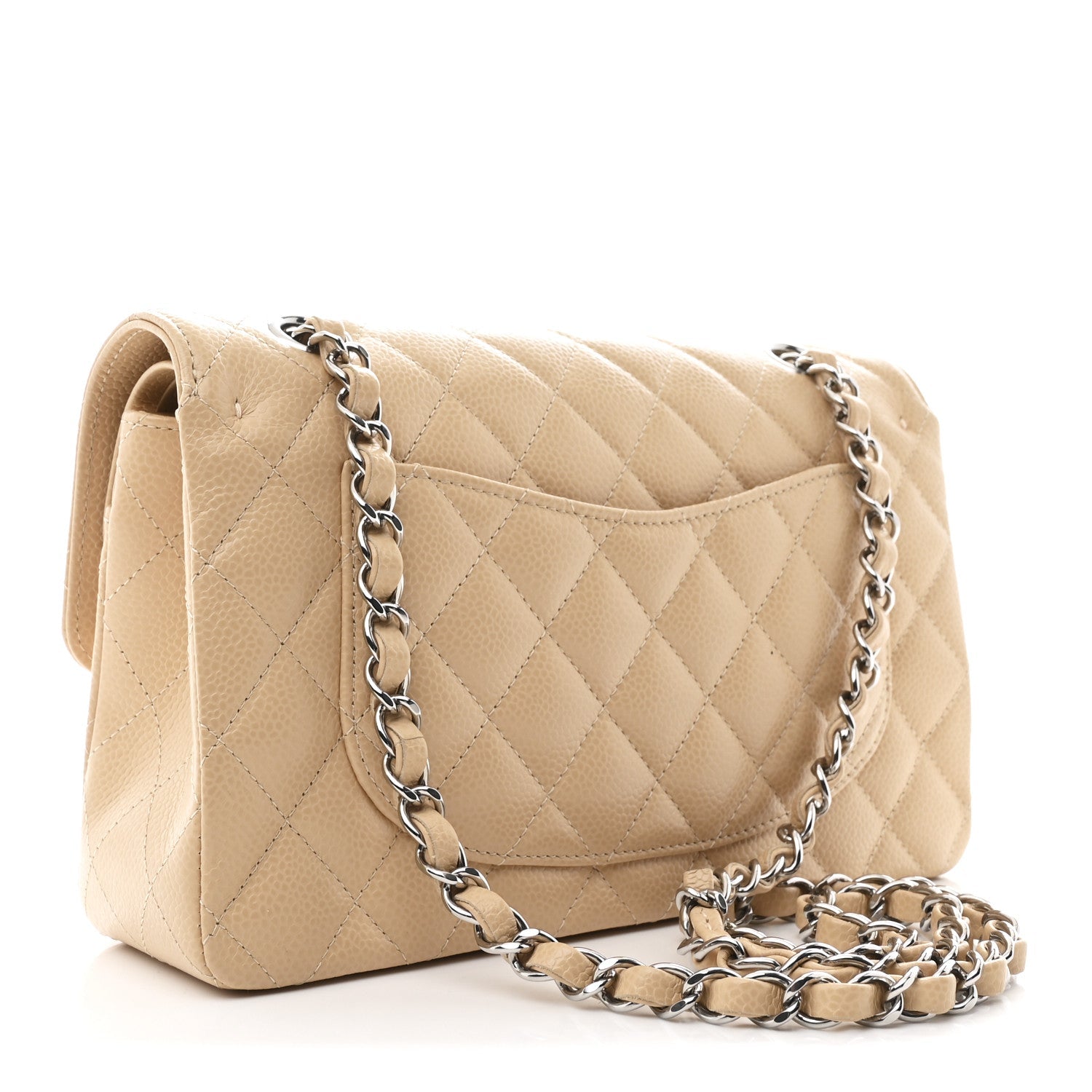 Caviar Quilted Small Double Flap Beige