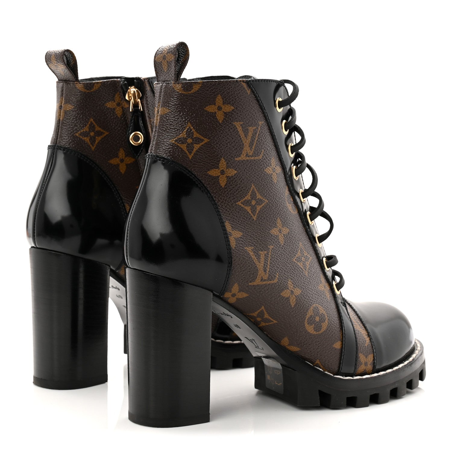 Patent Calfskin Monogram Star Trail Ankle Boots 40 Black