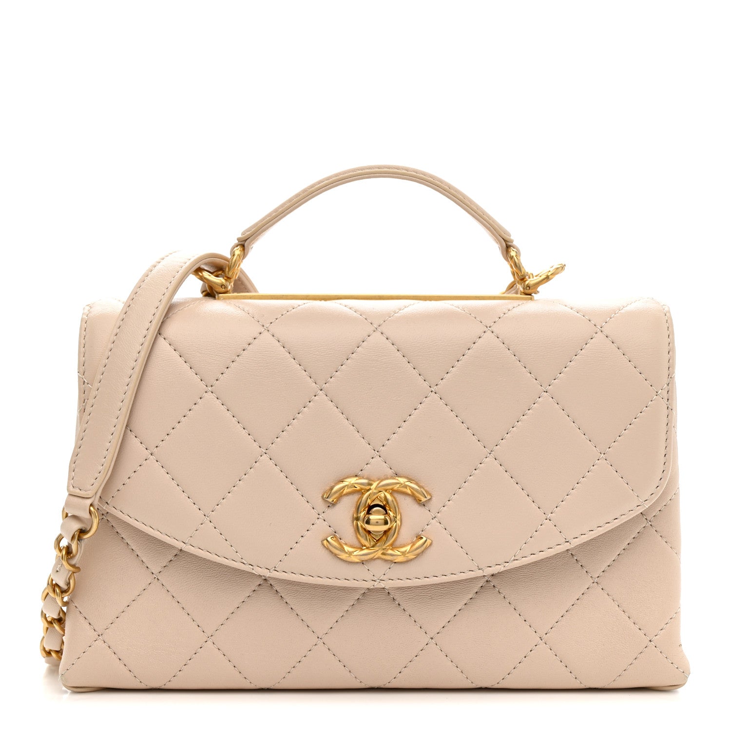 Lambskin Quilted Trendy Spirit Top Handle Flap Beige