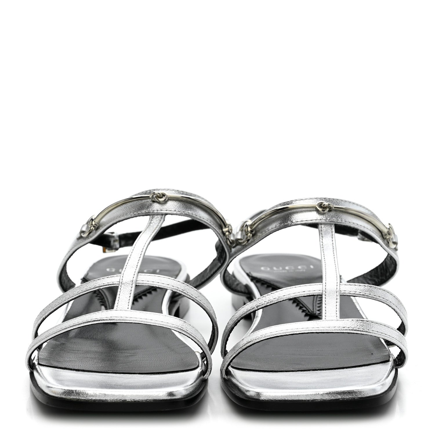 Metallic Calfskin Horsebit Divine Slingback Sandals 38 Silver