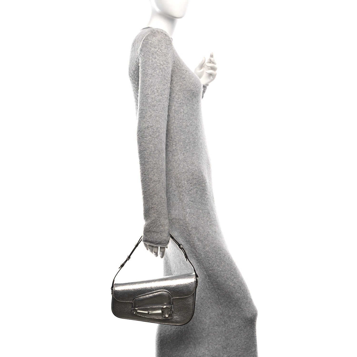 Metallic Demetra Small Horsebit 1955 Asymmetric Shoulder Bag Silver