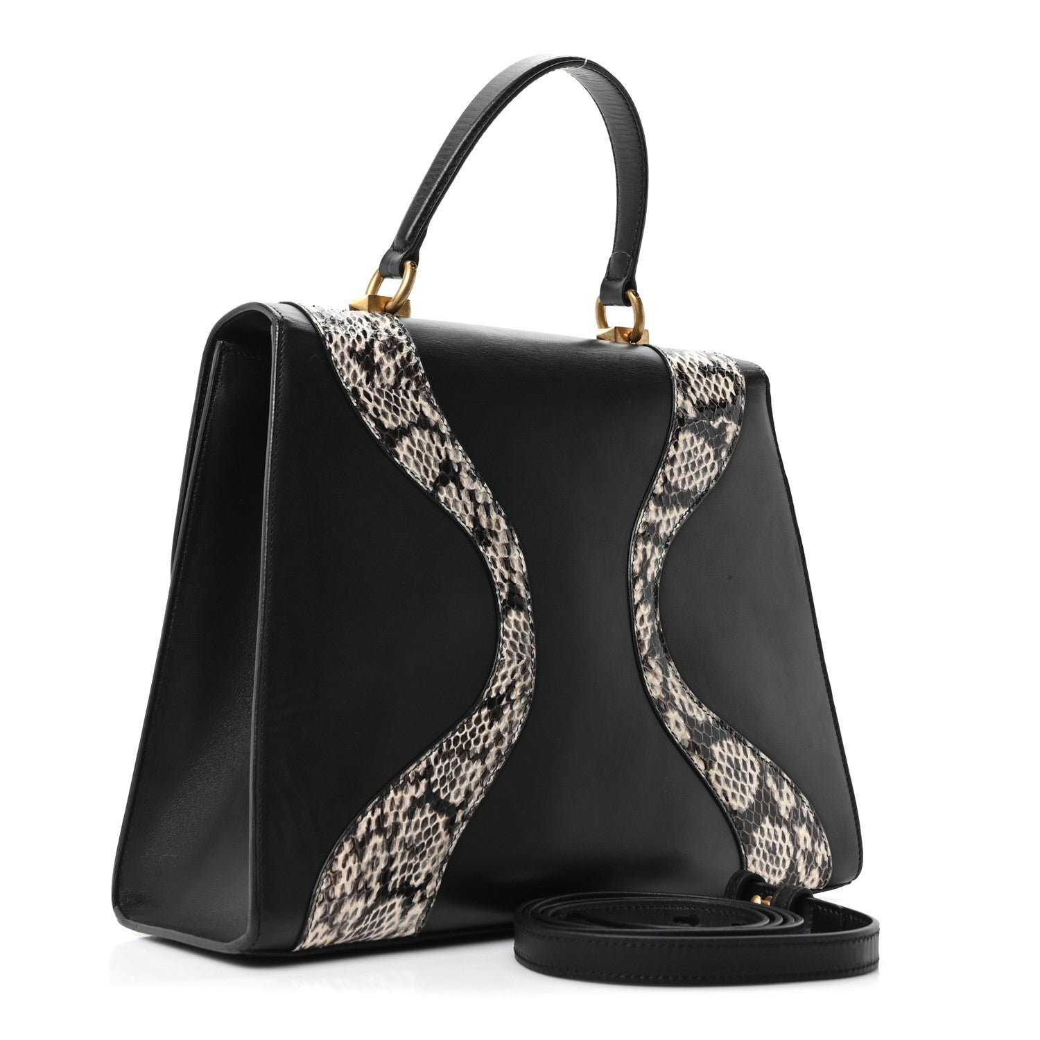 Calfskin Snakeskin GG Supreme Monogram Medium Osiride Top Handle Bag Black